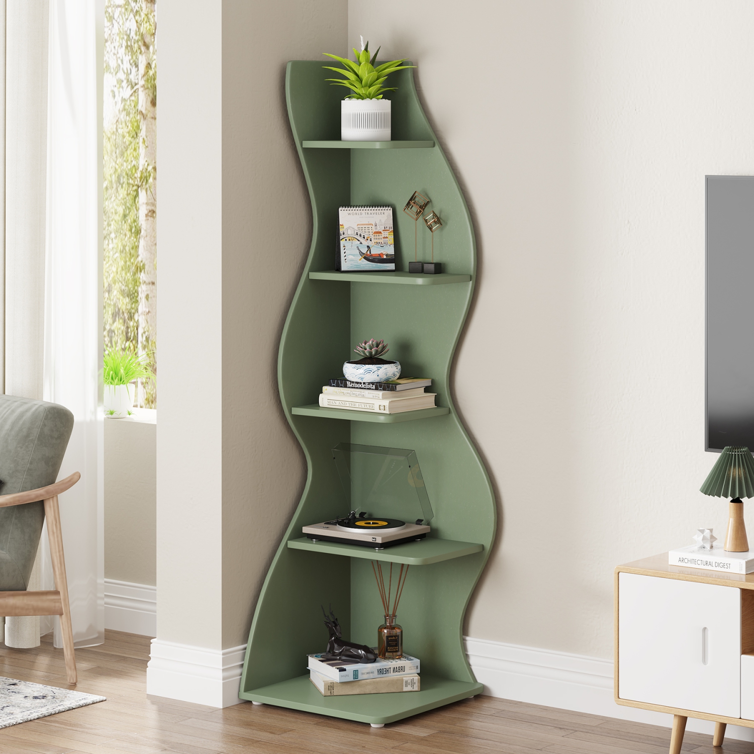 Tribesigns 5-Tier Corner Bookshelf, S-Shaped Bookcase Storage Rack for Home Office
