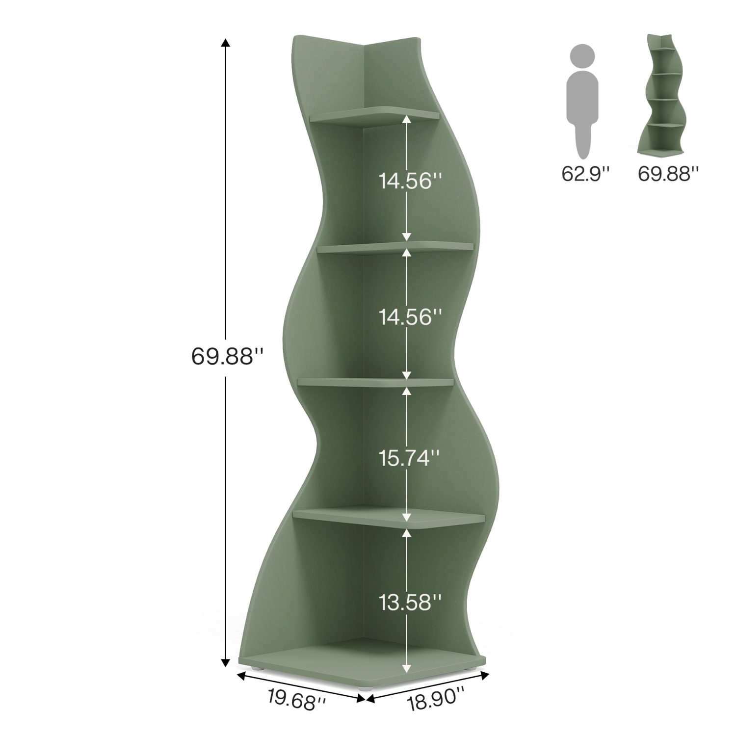 Tribesigns 5-Tier Corner Bookshelf, S-Shaped Bookcase Storage Rack for Home Office