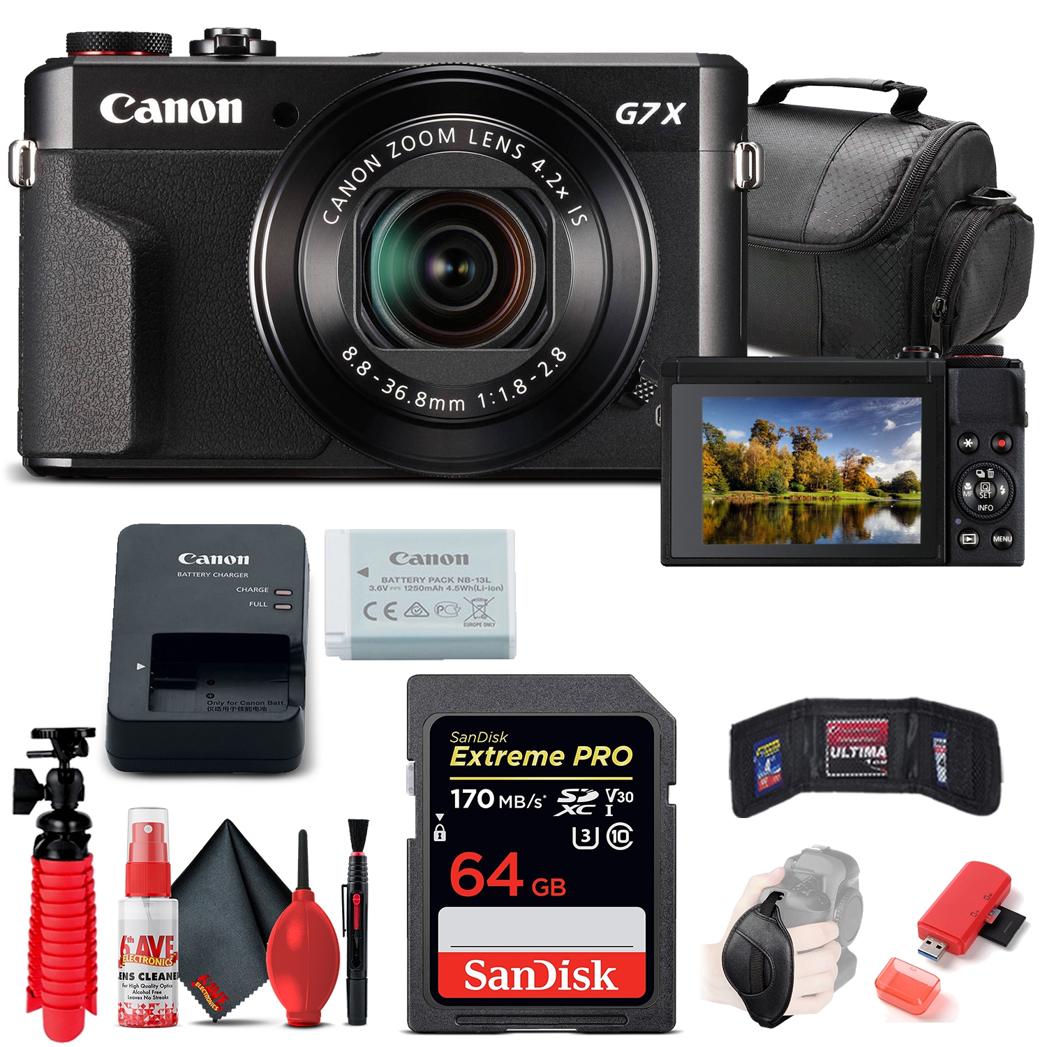 Canon PowerShot G7 X Mark II Digital Camera (1066C001) + 64GB Card + More