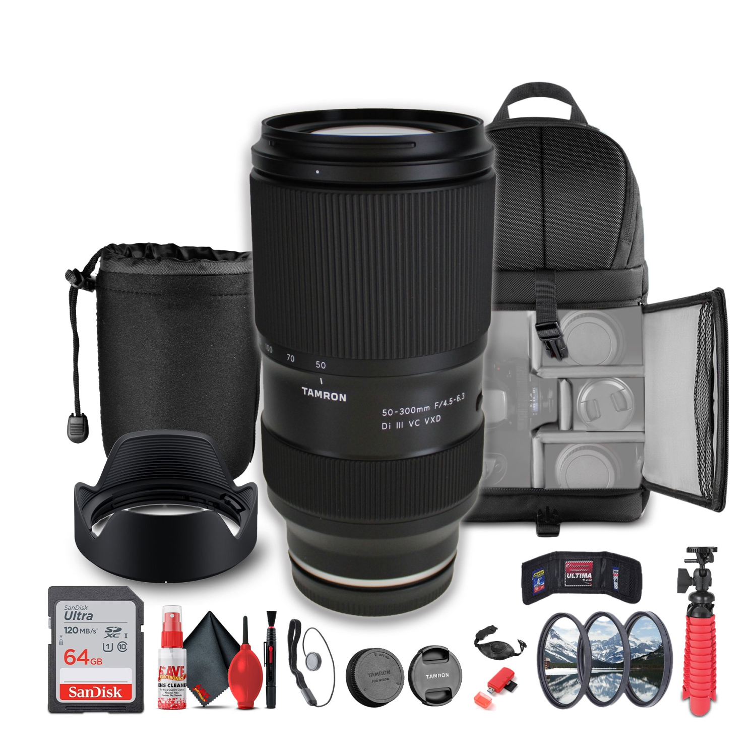 Tamron 50-300mm f/4.5-6.3 Di III VC VXD Lens For Mirrorless Cameras - Bundle