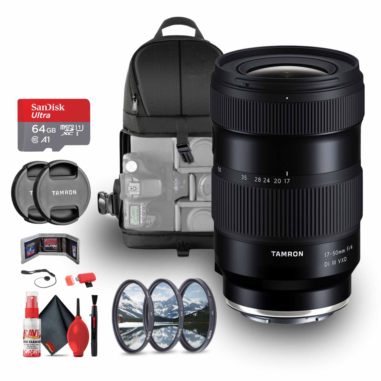 Objectif VXD 17-50&nbsp;mm f/4 Di III de Tamron pour ensemble E de Sony avec accessoires