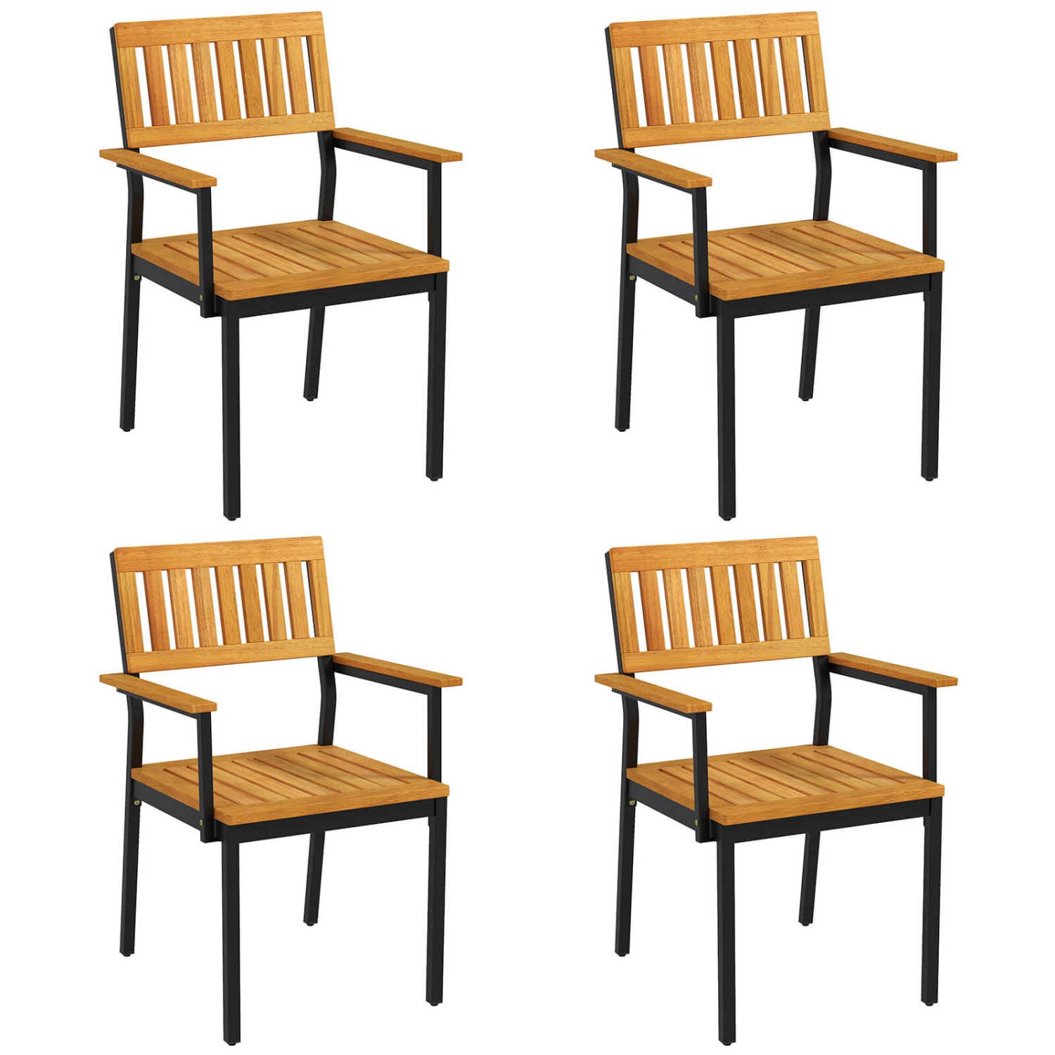 Costway Dining Chair Set of 4 with Acacia Wood Backrest Slanted Seat Comfortable Armrests