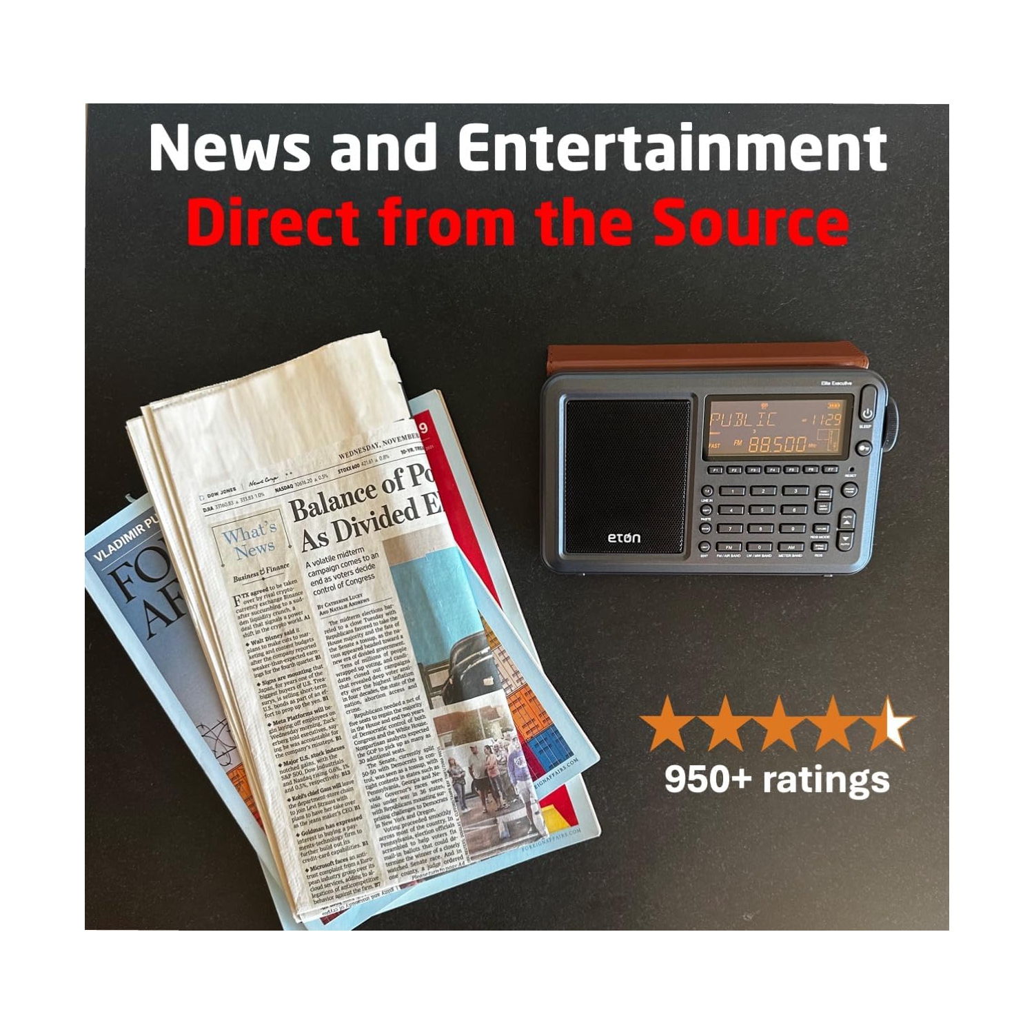 Eton Elite Executive AM/FM/Aircraft Band/SSB/Shortwave Radio with RDS & Custom Leather Carry Cover -Open Box