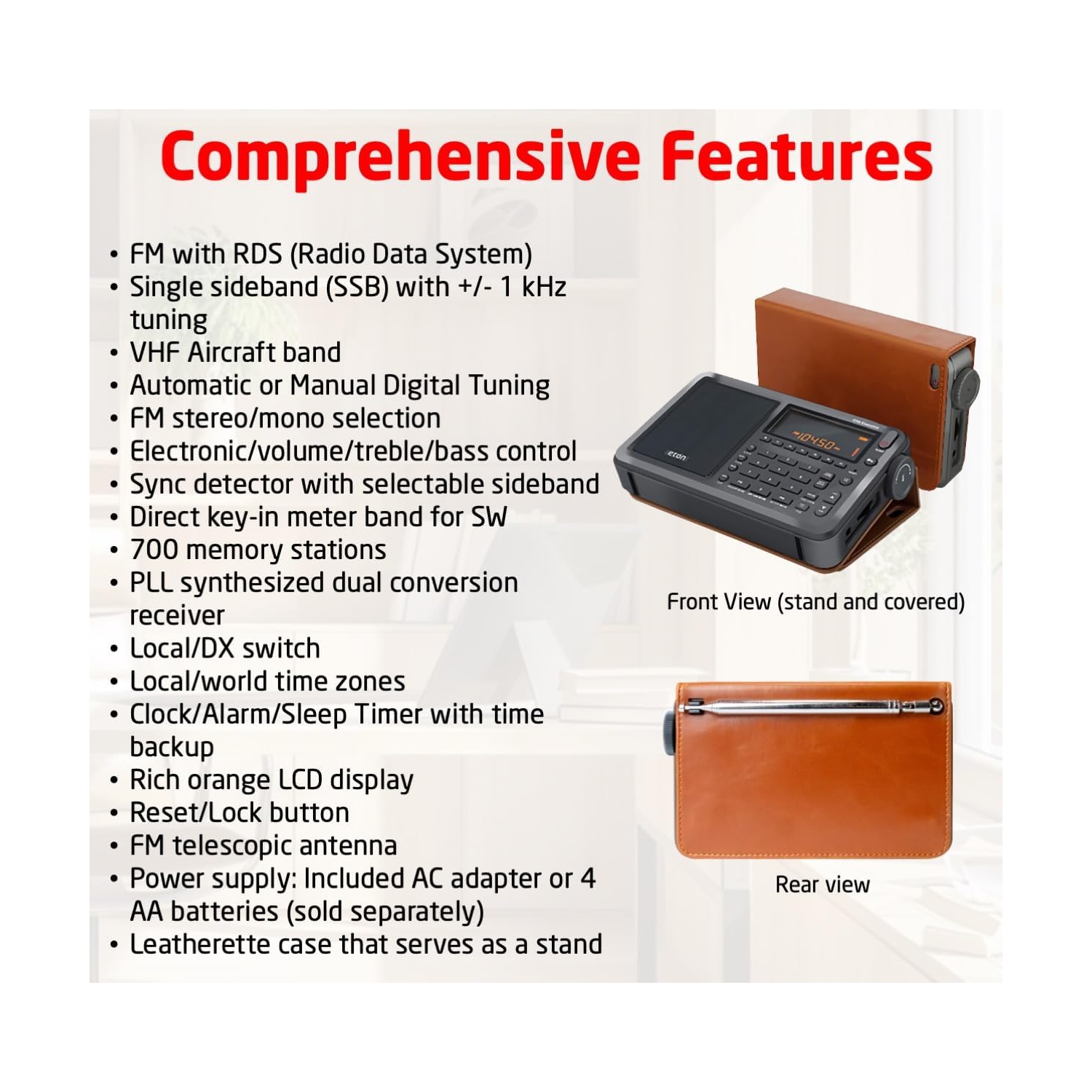 Eton Elite Executive AM/FM/Aircraft Band/SSB/Shortwave Radio with RDS & Custom Leather Carry Cover -Open Box