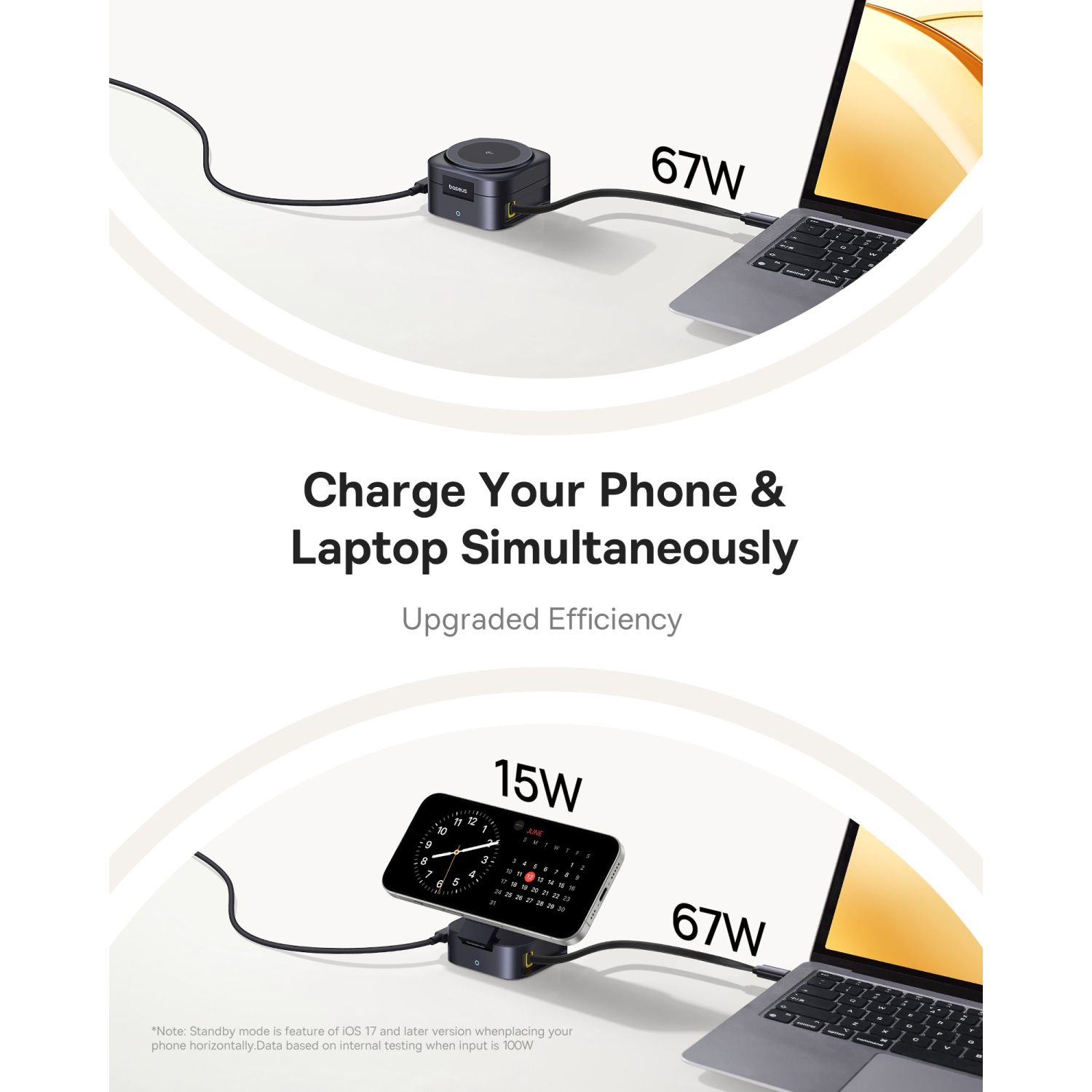 Station de chargement pliable avec chargeur sans fil 67&nbsp;W 2-en-1 de Baseus avec MagSafe pour iPhone 16