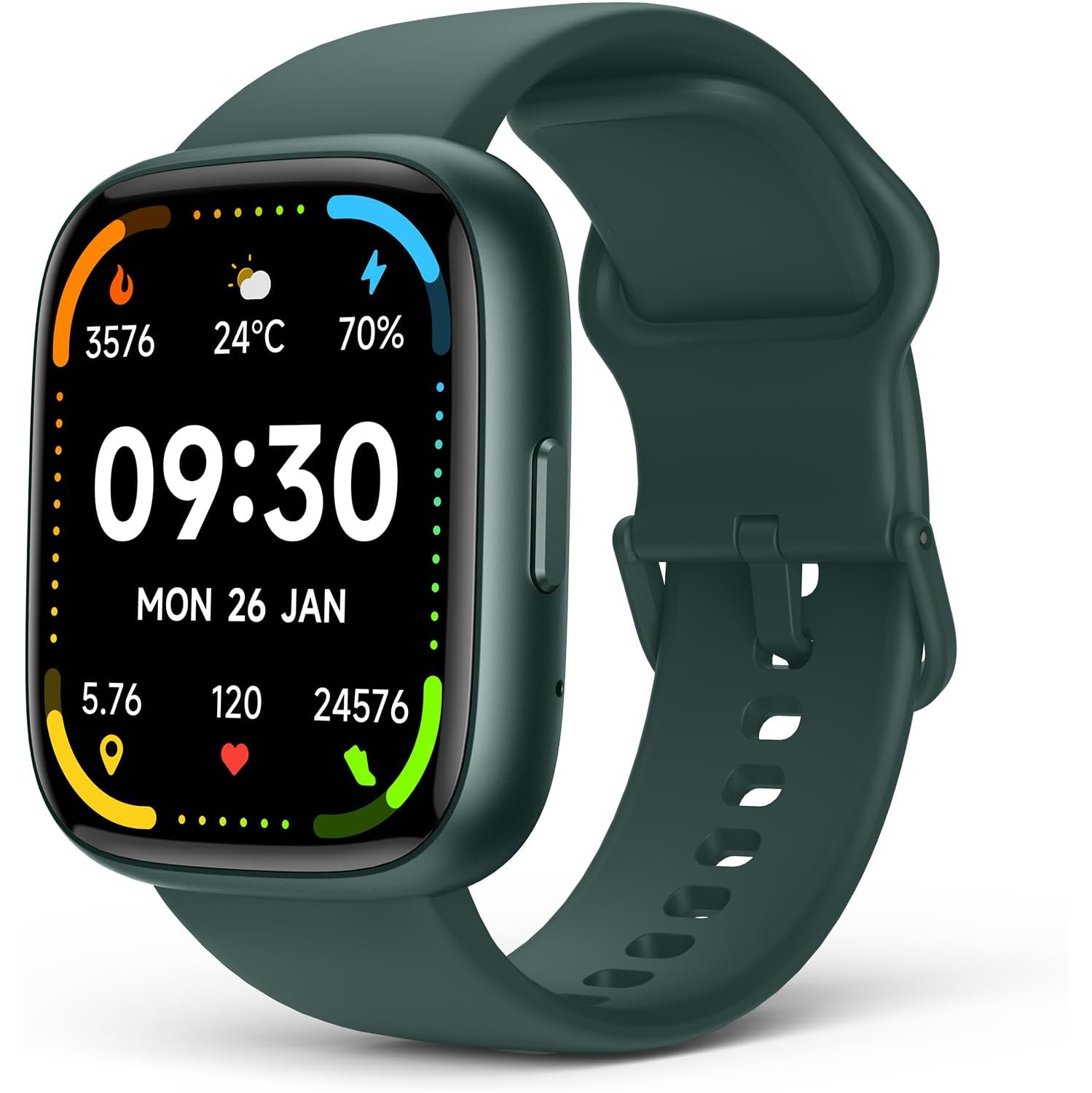 Smartwatch with Alexa, for Men and Women, Works with Android and iPhone, Over 100 Fitness Trackers, Waterproof, Monitors Heart Rate, Sleep, and Stress, Green.