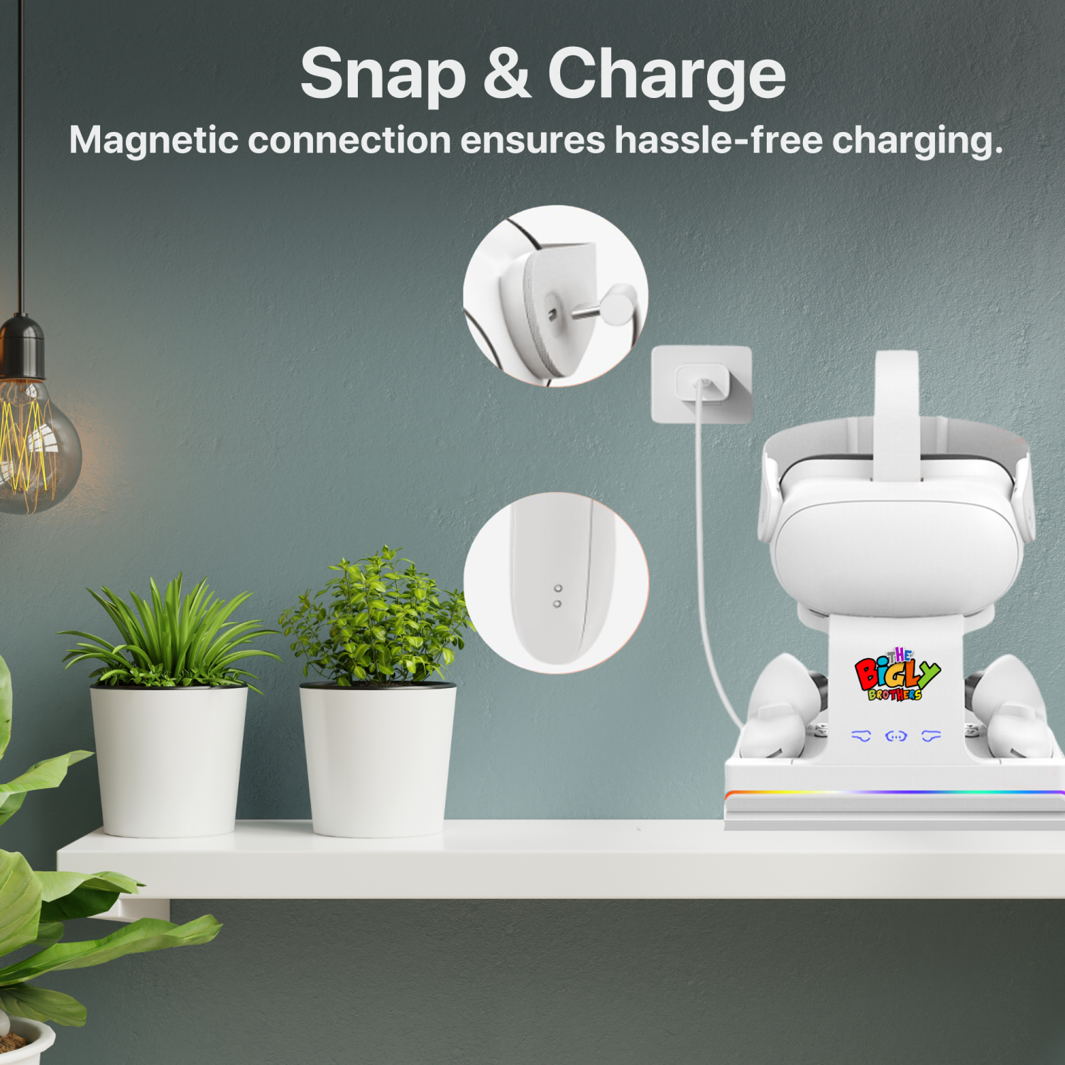 Station de recharge pour casque de réalité virtuelle et manettes avec lampe DEL et batteries rechargeables