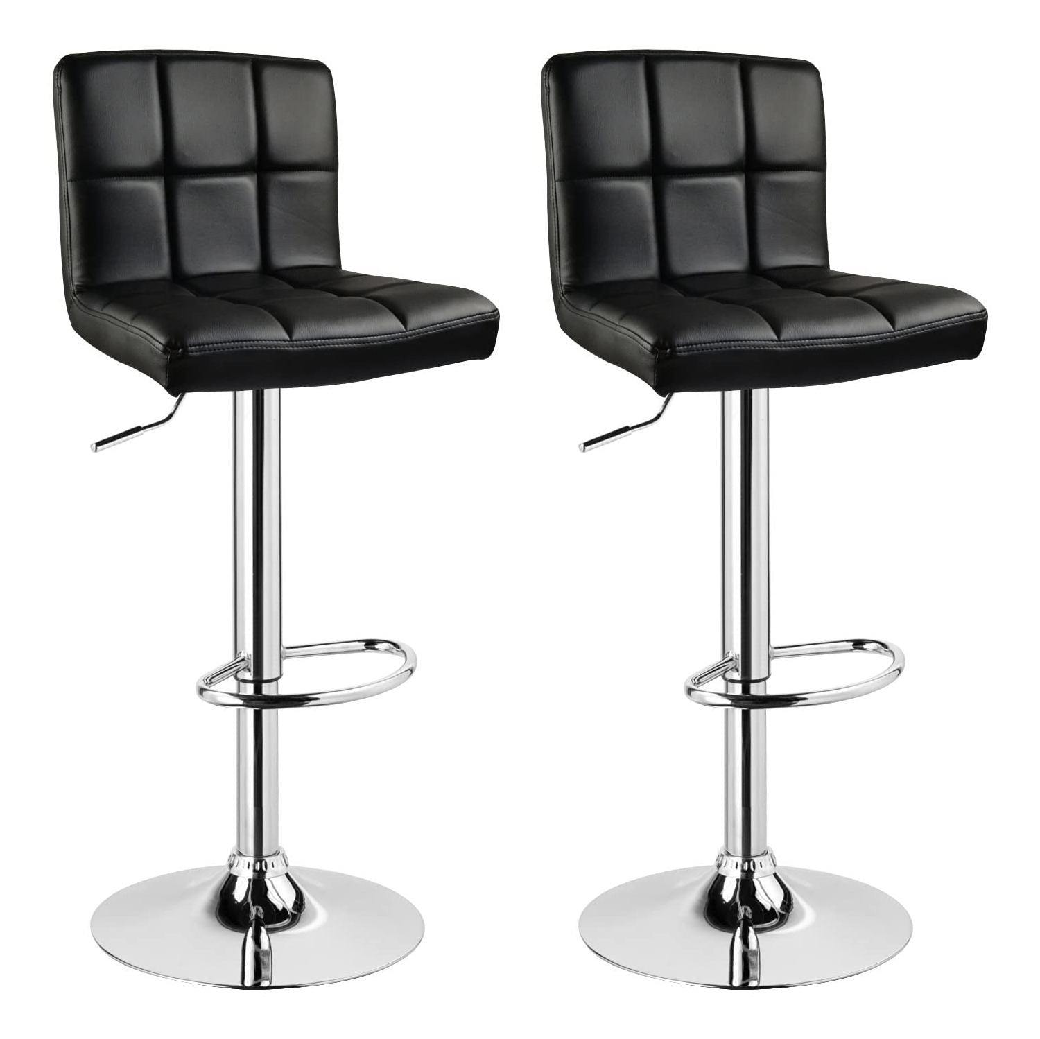 Lennox Furniture 360-Degree Set of 2 Swivel Adjustable Height Black Bounded Leather Bar Stool Chair, with Backrest & S..