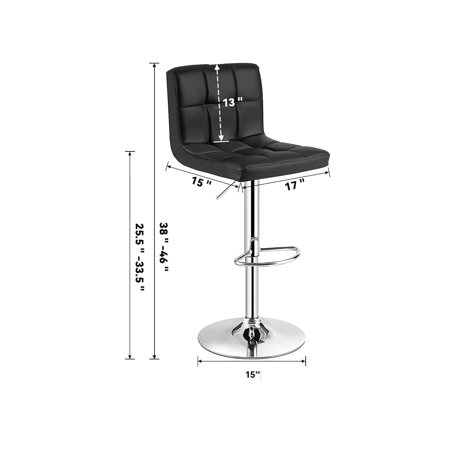 Lennox Furniture 360-Degree Set of 2 Swivel Adjustable Height Black Bounded Leather Bar Stool Chair, with Backrest & S..
