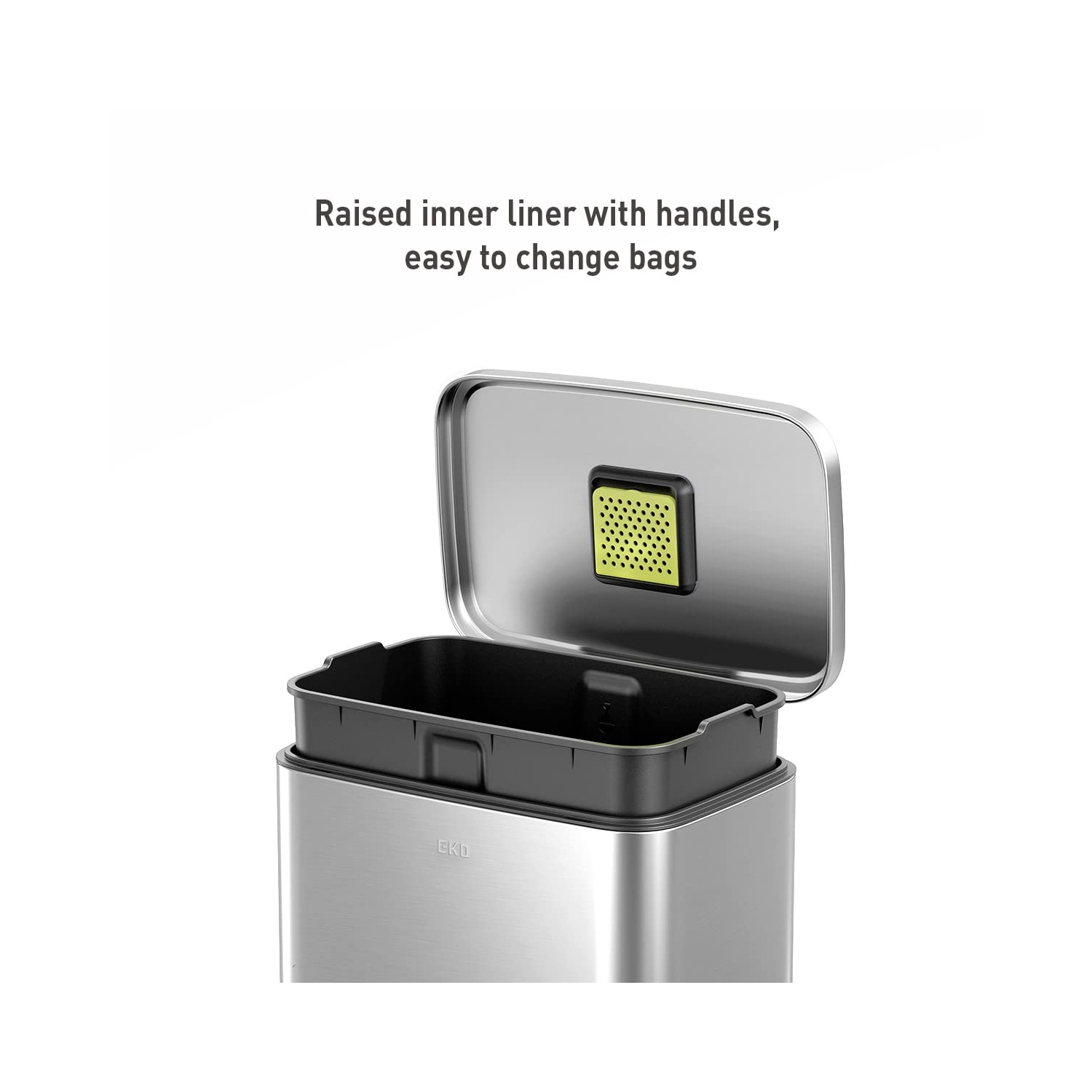 Grande poubelle à pédale Madison D'EKO, acier inoxydable brossé, 50 L/13,2 gallons, doublure intérieure, fini résistant aux traces de doigts