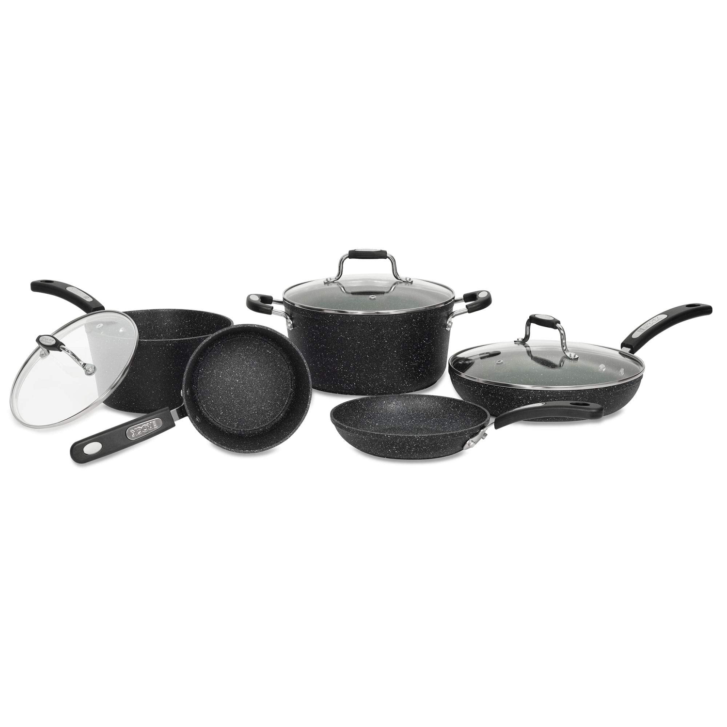 Starfrit The Rock 8PC Non-Stick Cookware set - Durable Forged Aluminum - Oven Safe - PFOA Free - Easy to Clean - Black