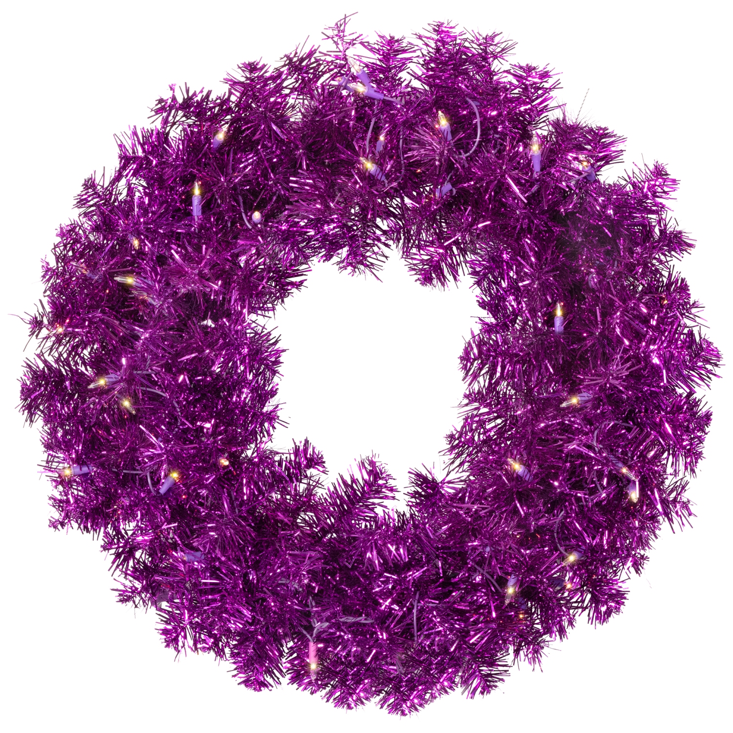 Pre-Lit Tinsel Artificial Christmas Wreath - 24" - Purple - Clear Lights