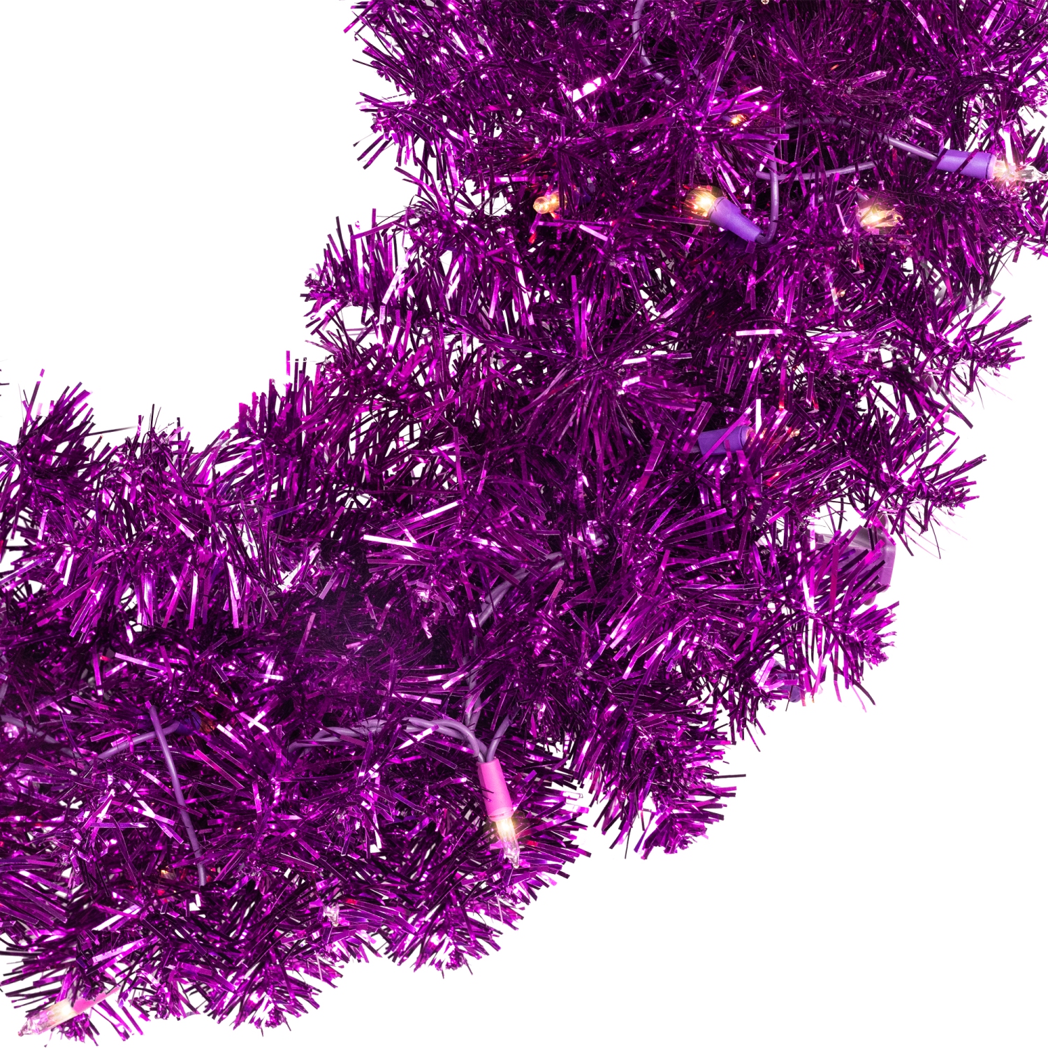 Pre-Lit Tinsel Artificial Christmas Wreath - 24" - Purple - Clear Lights