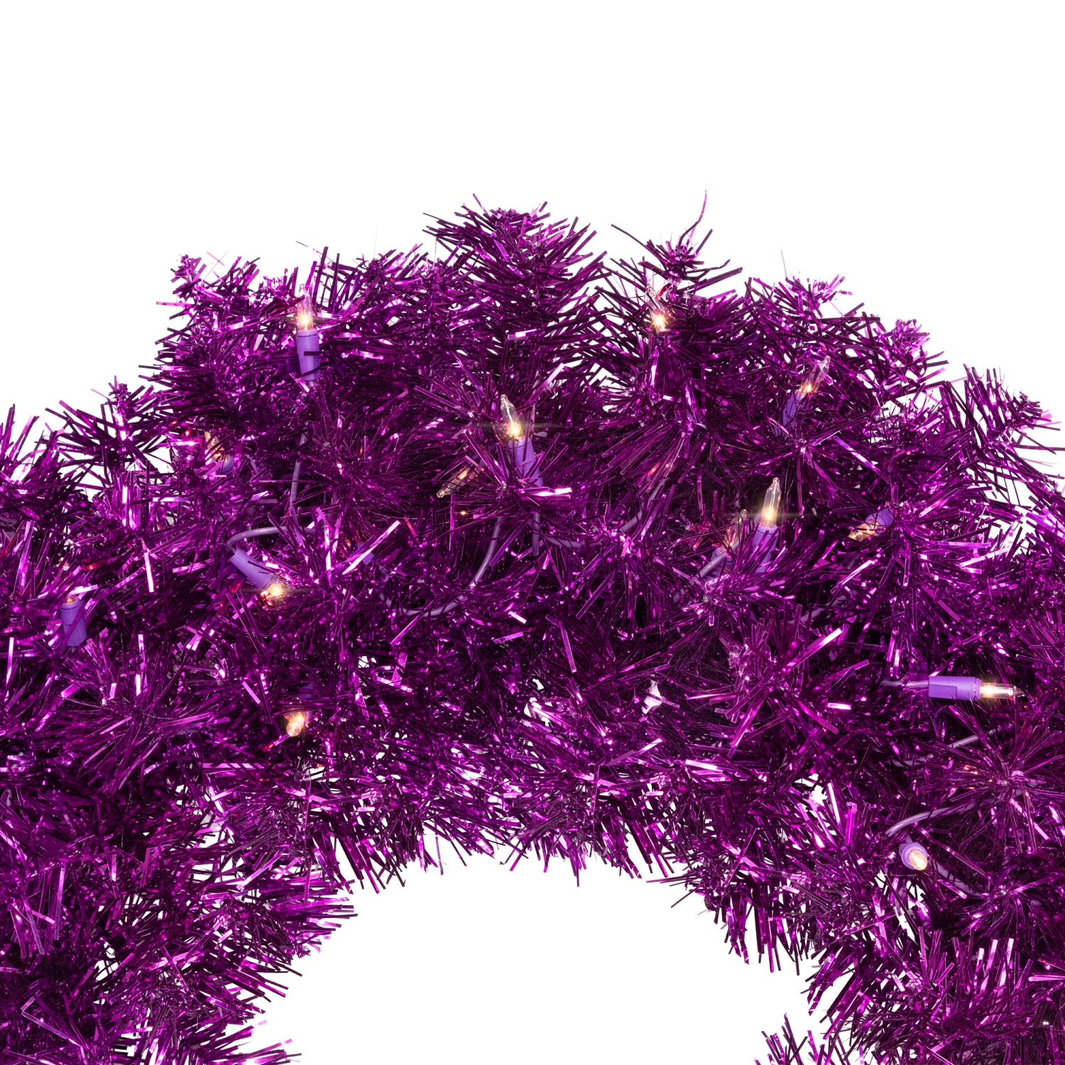 Pre-Lit Tinsel Artificial Christmas Wreath - 24" - Purple - Clear Lights