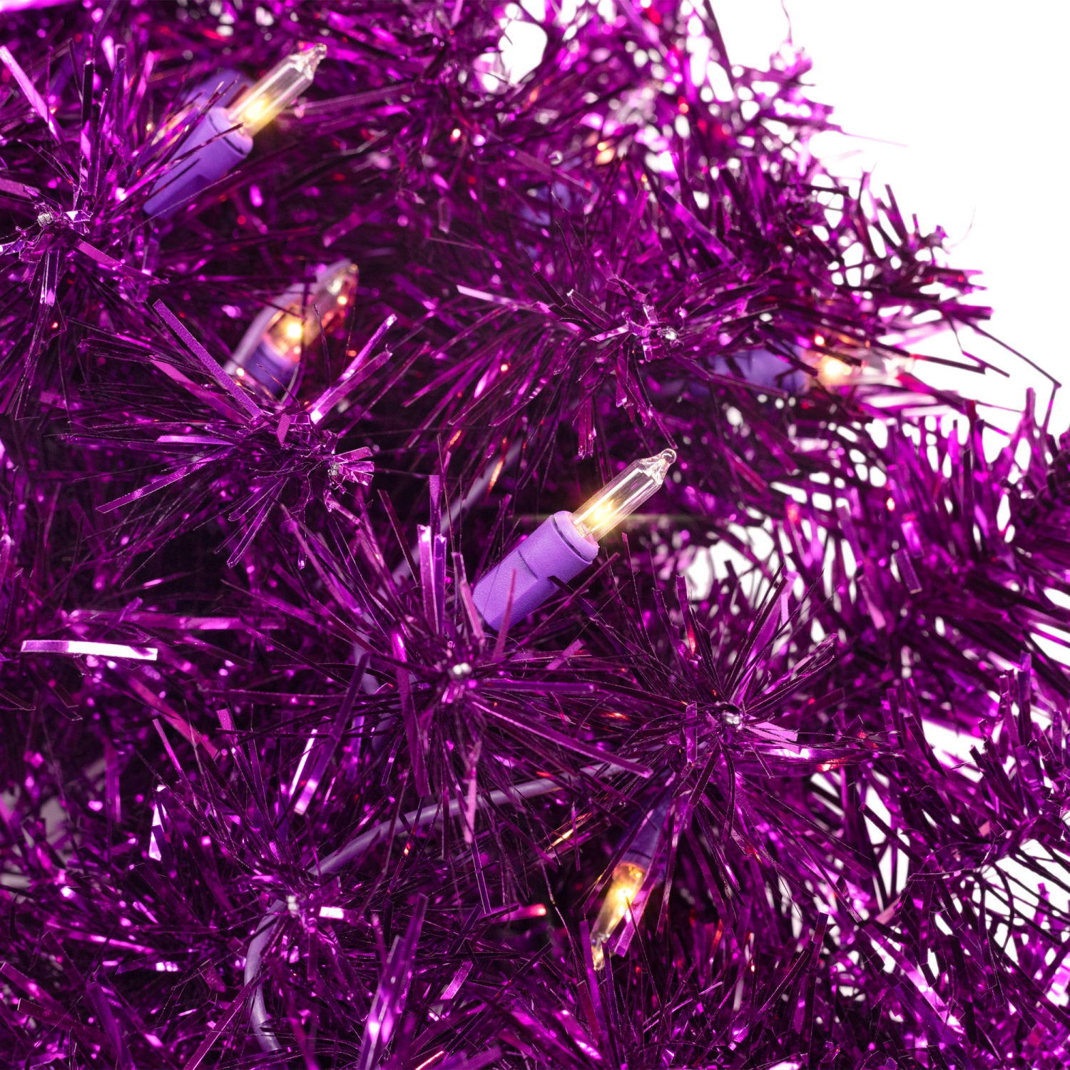 Pre-Lit Tinsel Artificial Christmas Wreath - 24" - Purple - Clear Lights