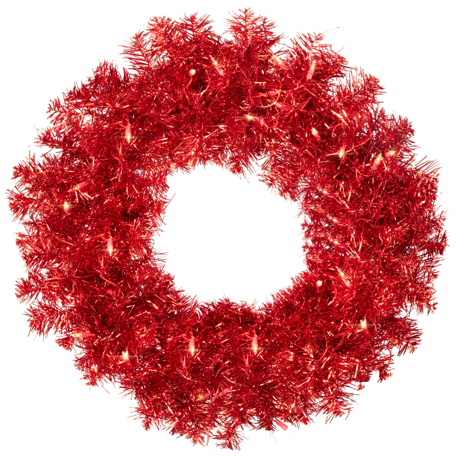 Pre-Lit Tinsel Artificial Christmas Wreath - 24" - Red - Clear Lights