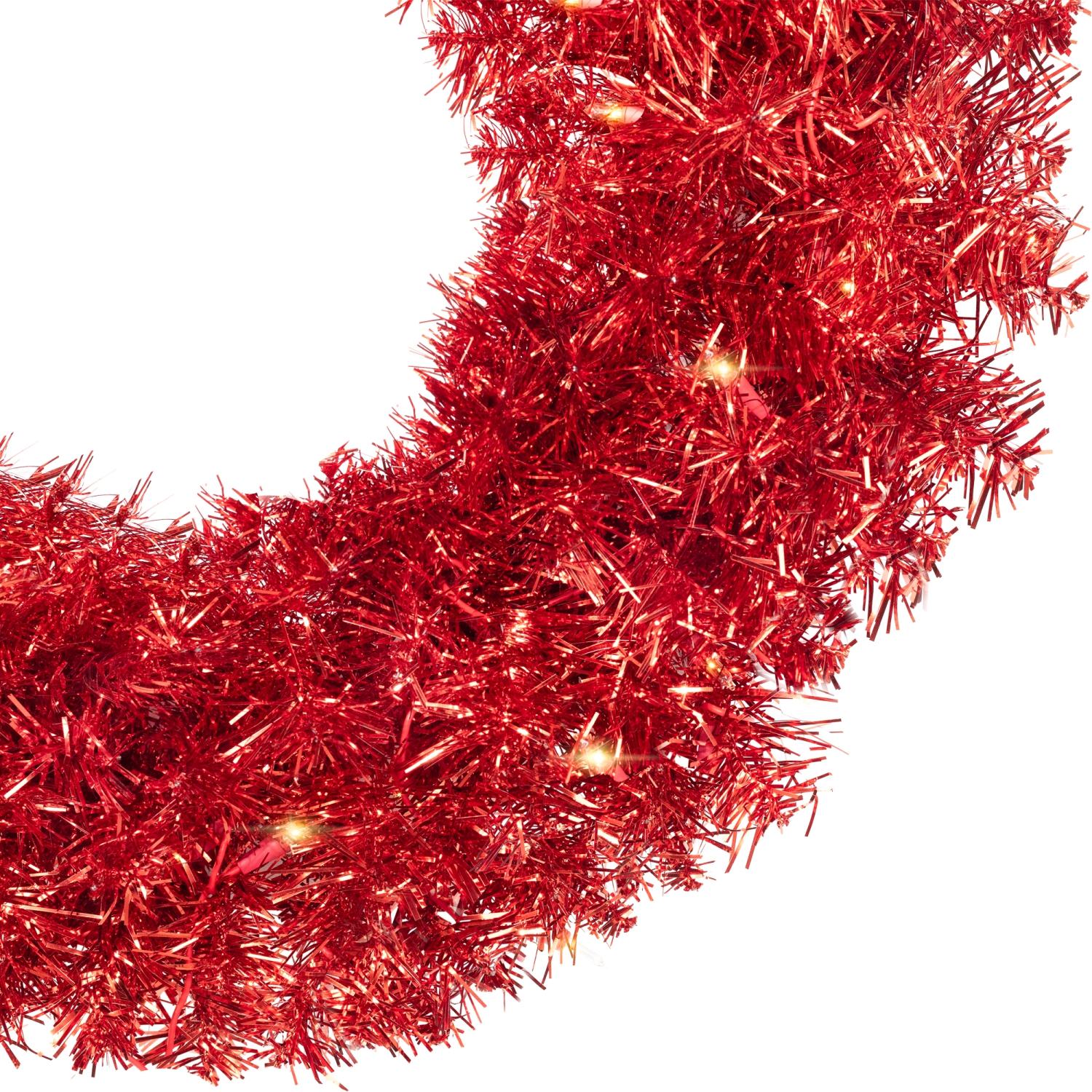Pre-Lit Tinsel Artificial Christmas Wreath - 24" - Red - Clear Lights