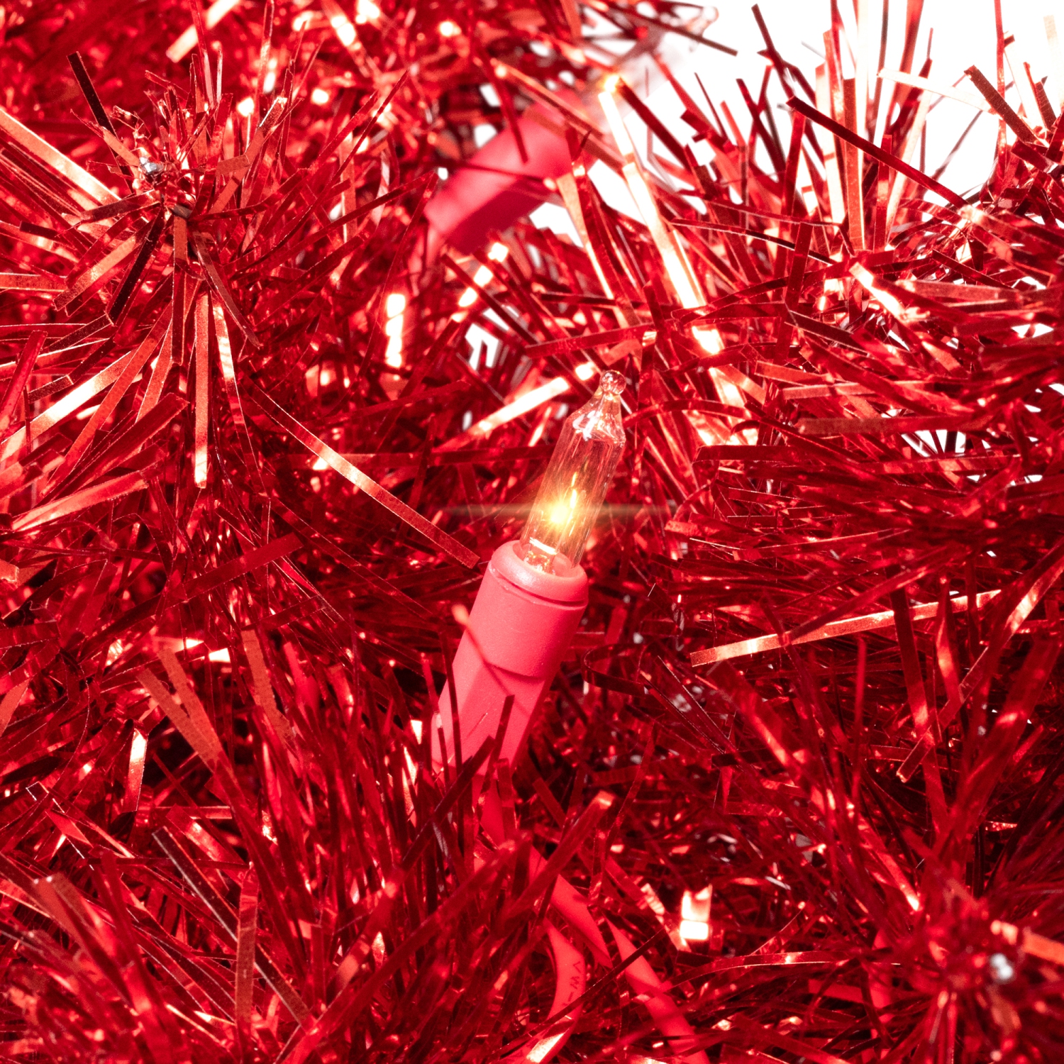 Pre-Lit Tinsel Artificial Christmas Wreath - 24" - Red - Clear Lights