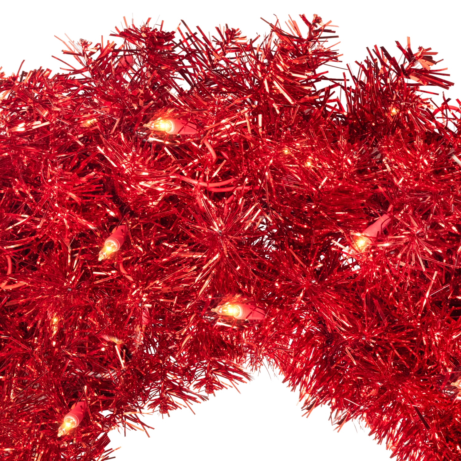 Pre-Lit Tinsel Artificial Christmas Wreath - 24" - Red - Clear Lights
