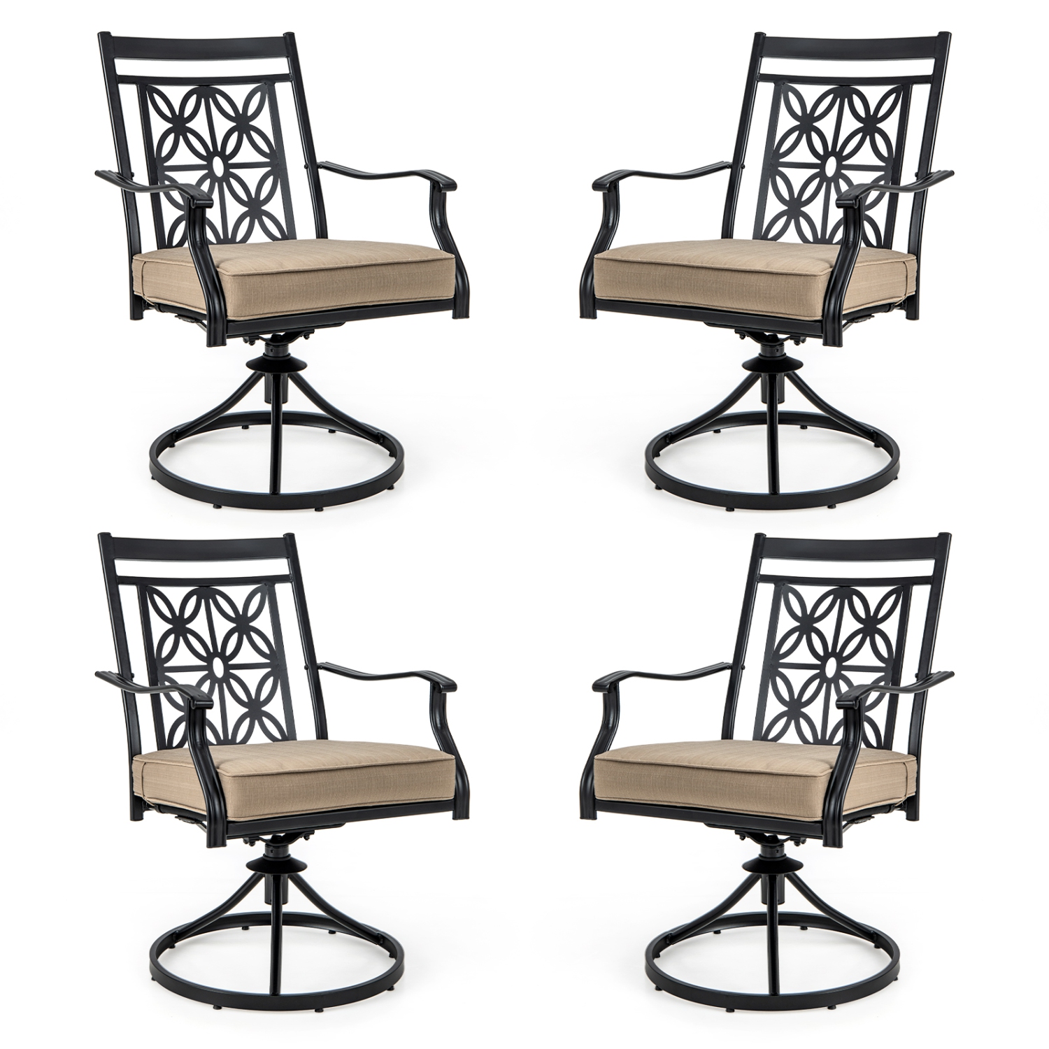 Chaise pivotante de patio de Costway 4 PCS Chaise de salle à manger bistro d'extérieur avec dossier à motifs floraux