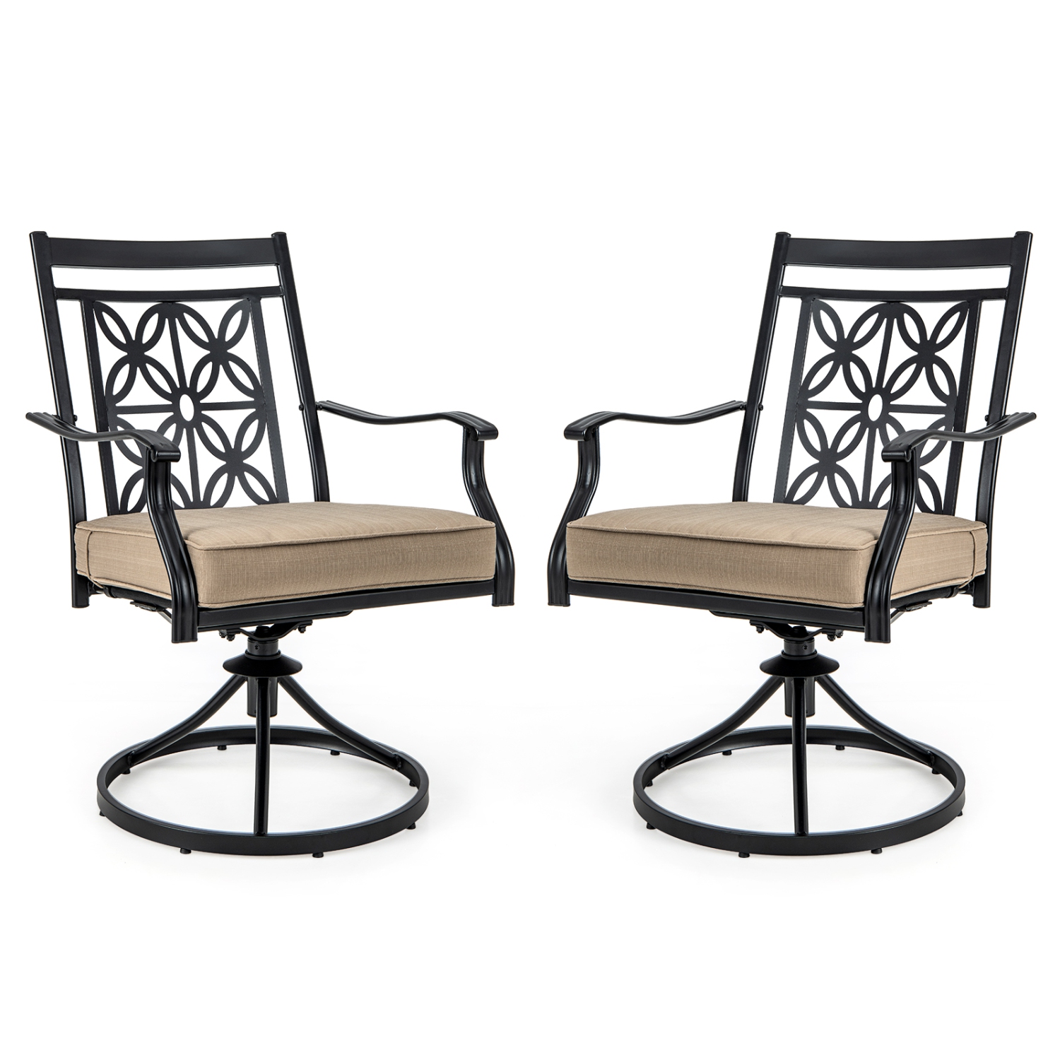 Costway Patio Swivel Chair 2 PCS Outdoor Bistro Dining Chair Blossom Pattern Backrest
