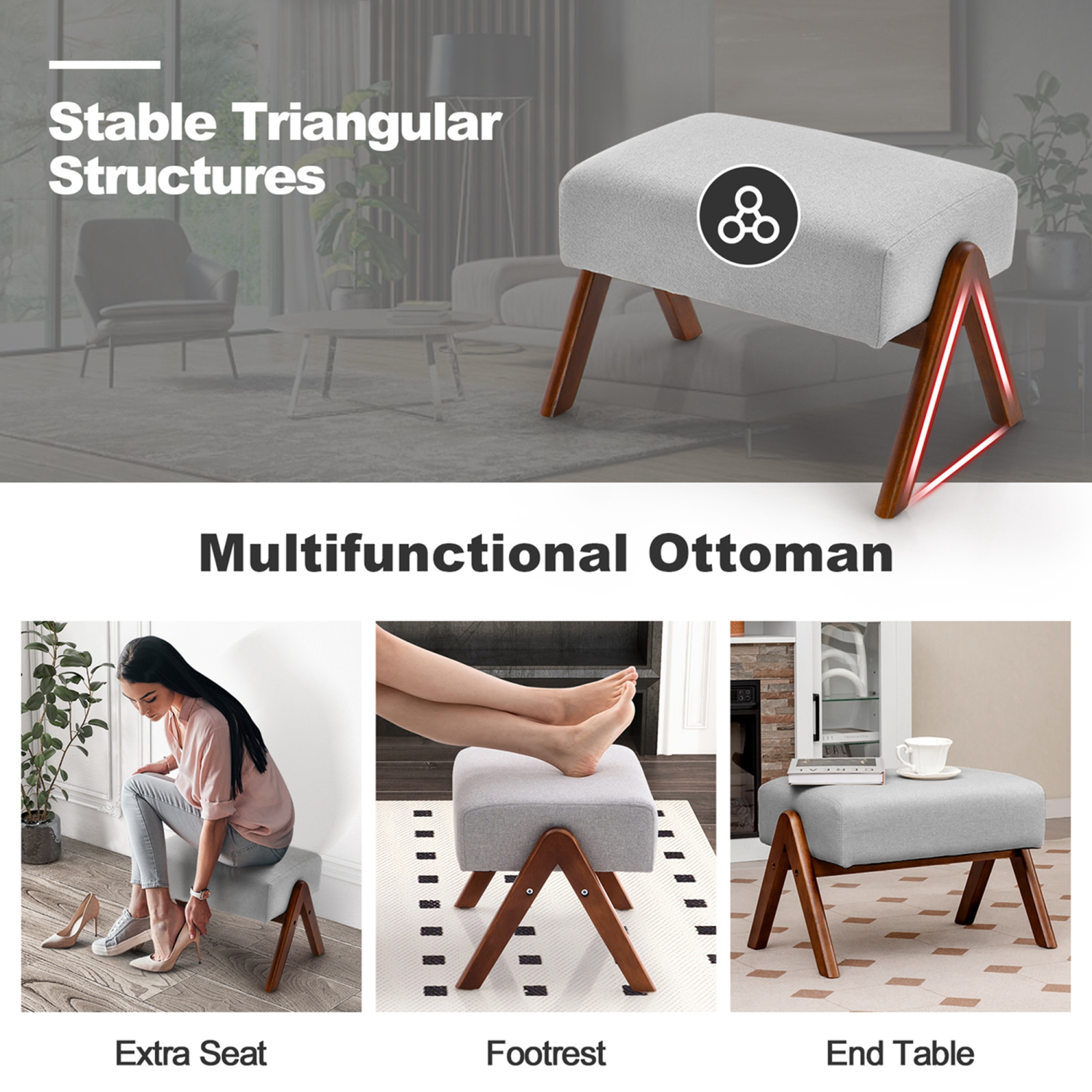 Fauteuil berçant coulissant de Costway avec pouf en tissu, bois massif