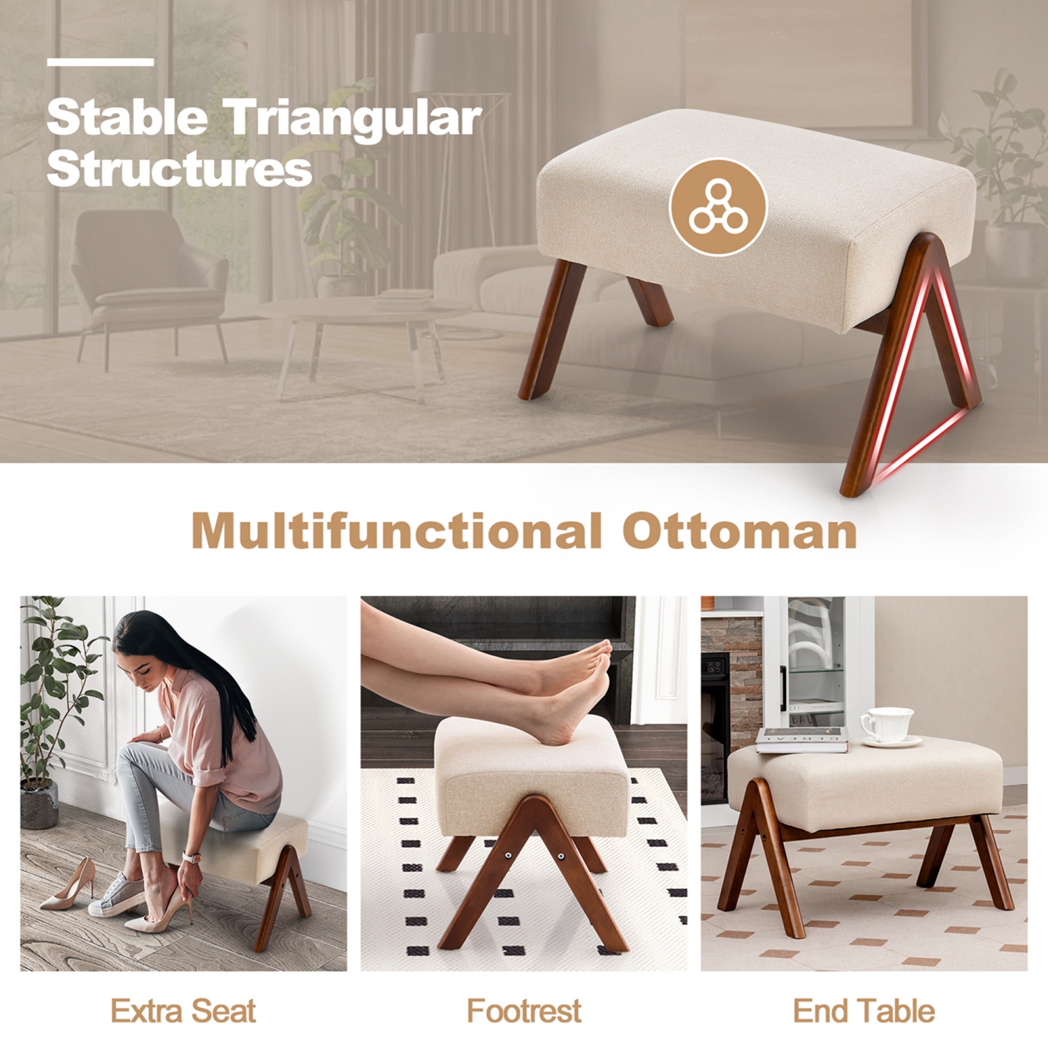 Costway Rocking Chair with Ottoman Upholstered Fabric Glider Rocker Solid Wood