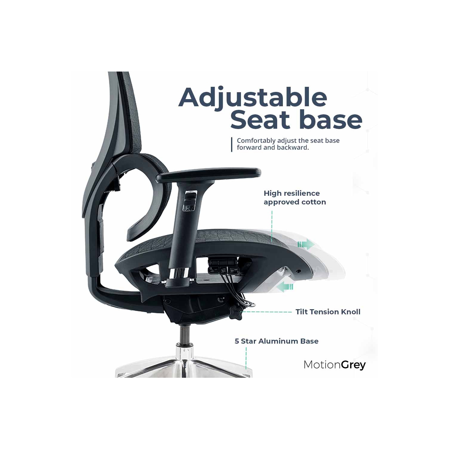 Fauteuil de bureau ergonomique MotionGrey de SpaceMesh, accoudoirs réglables, dossier haut filet, chaise d'ordinateur pour les bureaux de jeu et de