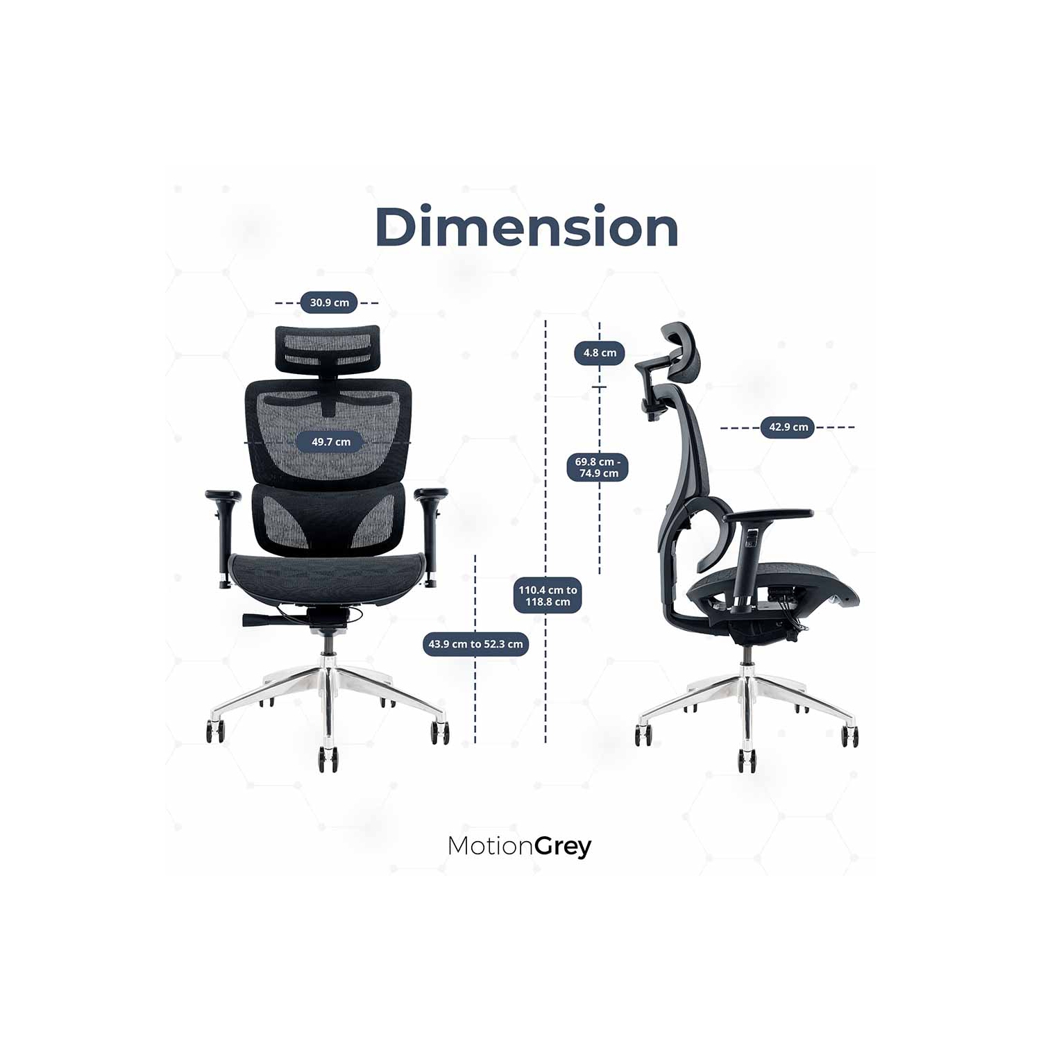 Fauteuil de bureau ergonomique MotionGrey de SpaceMesh, accoudoirs réglables, dossier haut filet, chaise d'ordinateur pour les bureaux de jeu et de