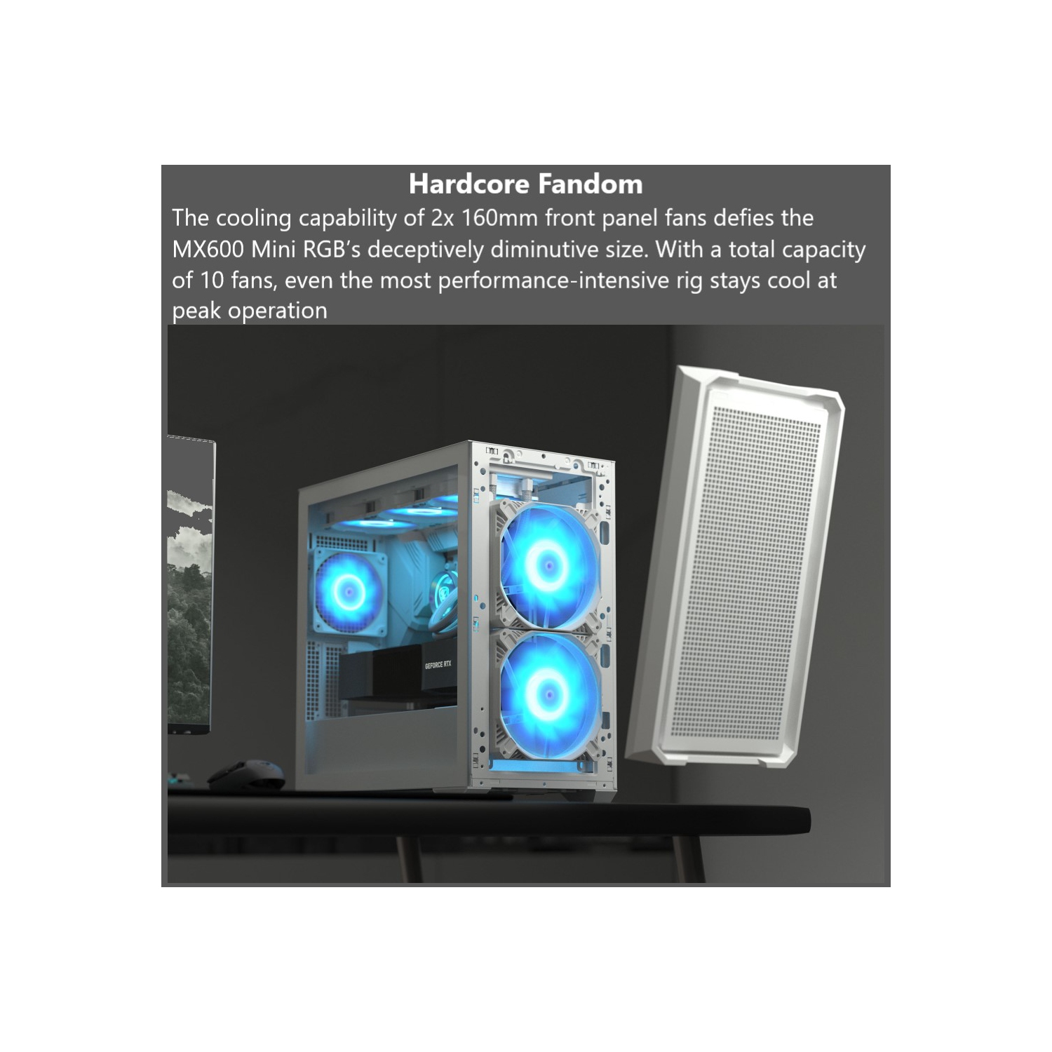 Cougar MX600 RGB Mini ATX Computer Case, Tempered Glass Side Panel, 2 x 160mm / 1 x 120mm ARGB Fans Pre-Installed, White