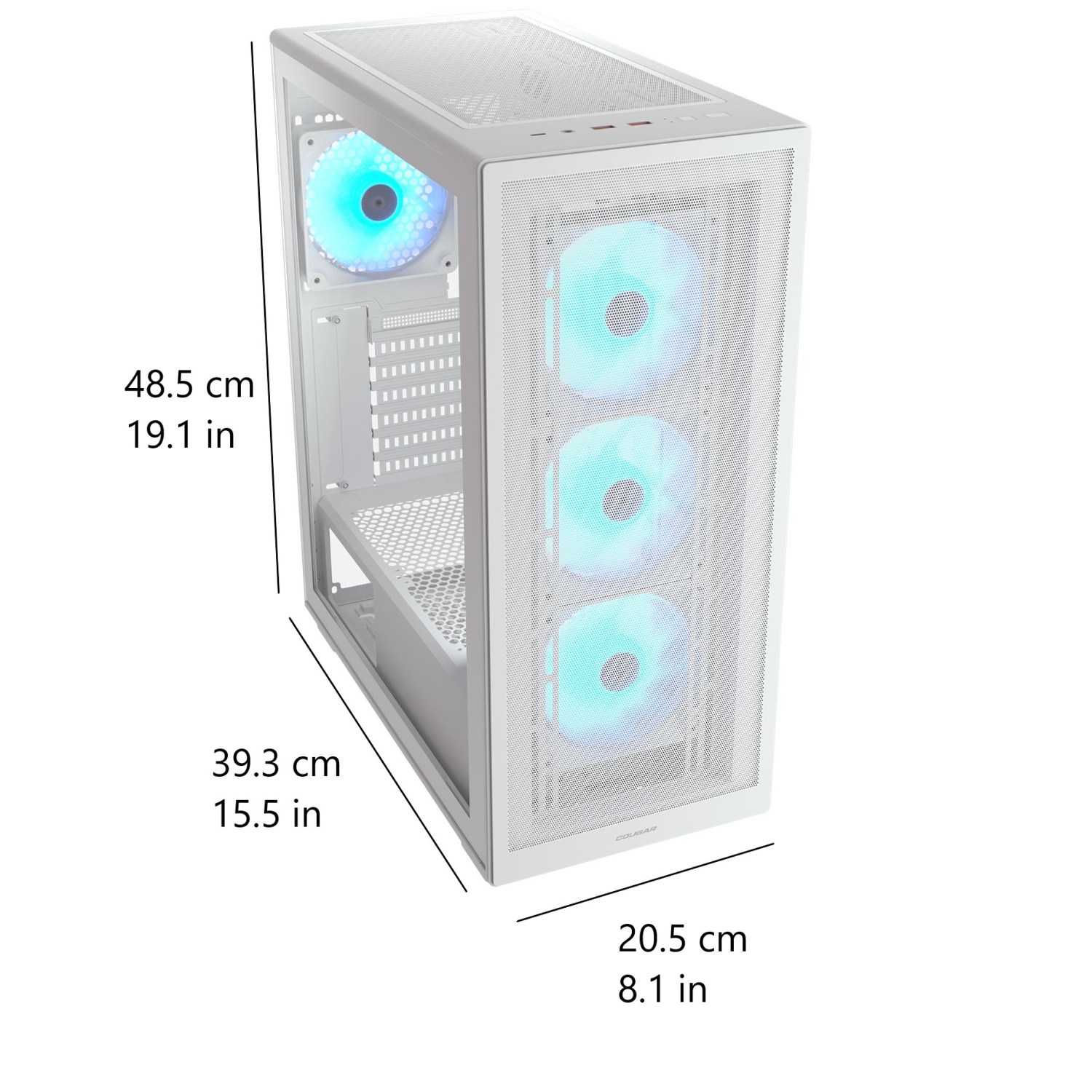 Cougar MX220 RGB Mid Tower ATX Computer Case, Tempered Glass Side Panel, 4 x 120mm ARGB Fans Pre-Installed, White