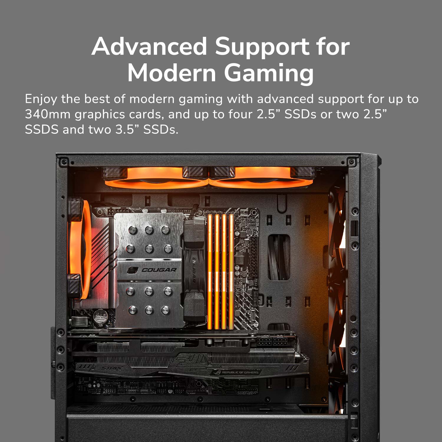 Cougar UNIFACE RGB Mini ATX Computer Case, Tempered Glass Side Panel, 2 x 140mm / 1 x 120mm ARGB Fans Pre-Installed, Black