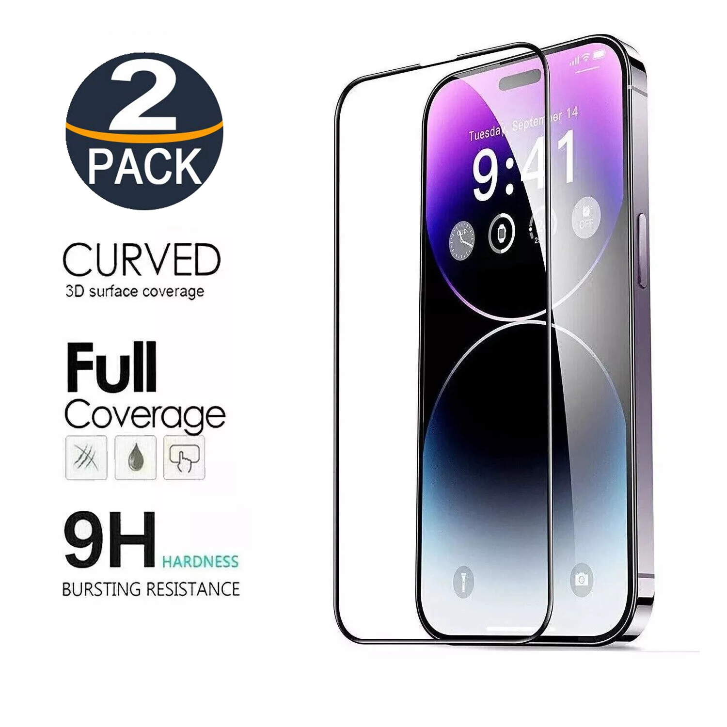 [2 paquets] Protecteur d'écran en verre trempé à couverture complète pour iPhone 15/16, étui et sans bulles