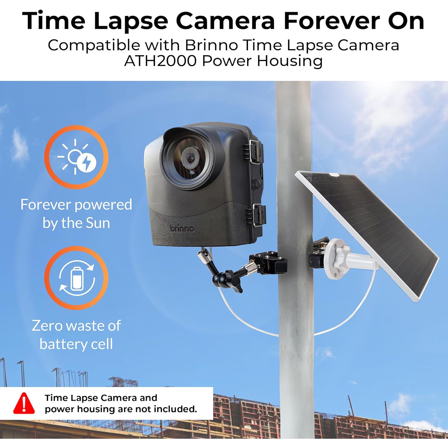 Ensemble avec panneau solaire ASP1000-P et support de Brinno - Ensemble avec panneau solaire de 10&nbsp;W