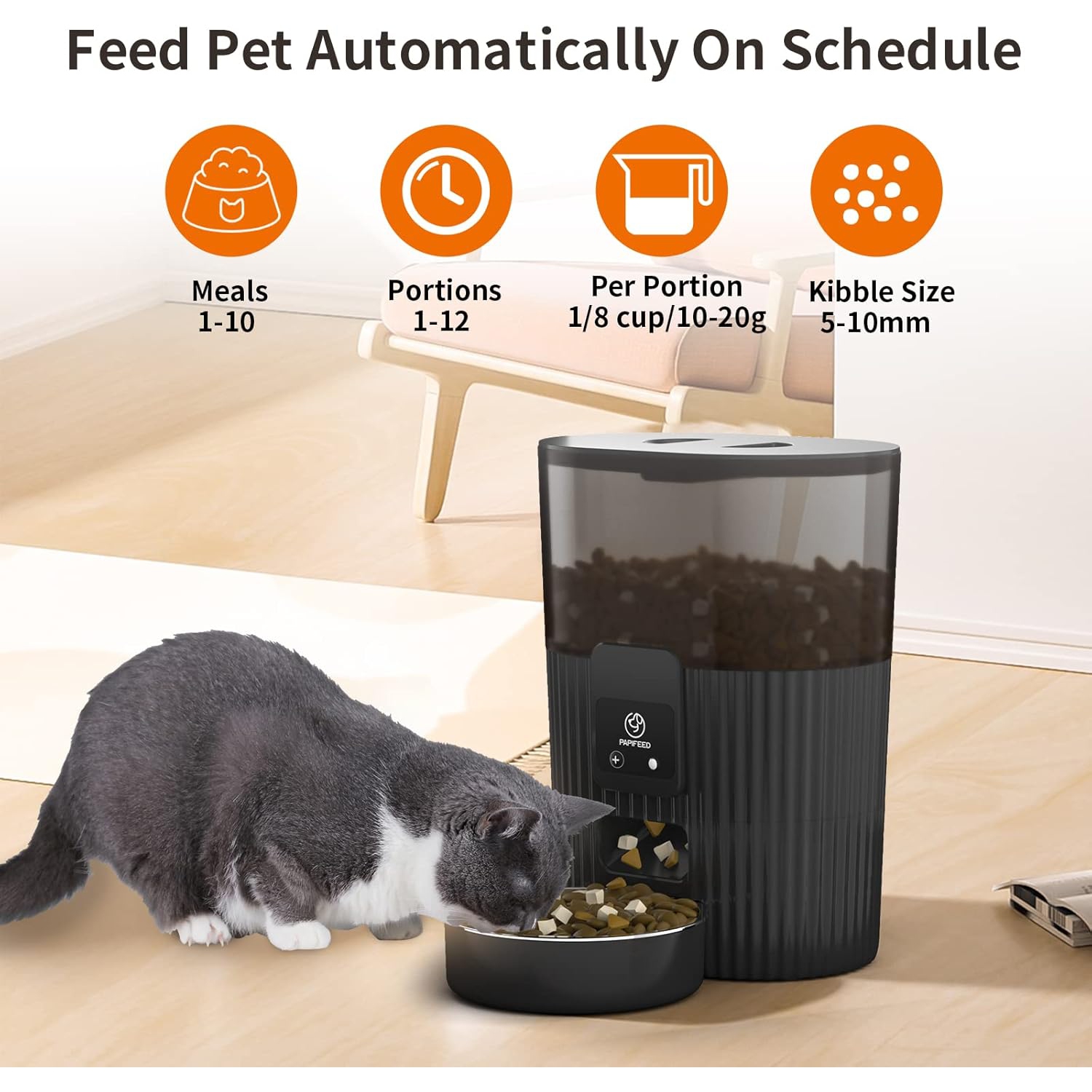 Distributeurs automatiques intelligents pour chats de PAPIFEED&nbsp;: Gamelle Wi-Fi pour animaux de compagnie avec commande PAR APPLICATION pour