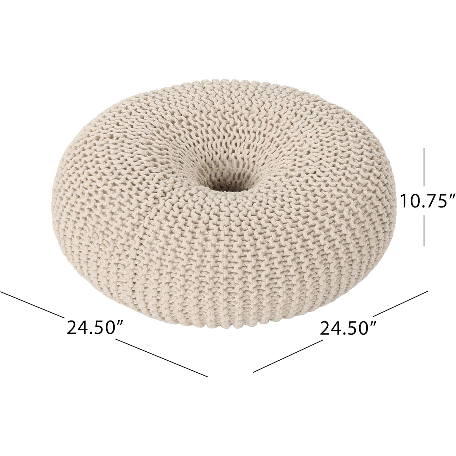 Large Pouf Ottoman,Hand Knitted Bean Bag,Pouf Cover Foot Stool,Cable Poof Accent Beanbag Chair Footrest for Living Room Bedroom,Apartment,Lounge or