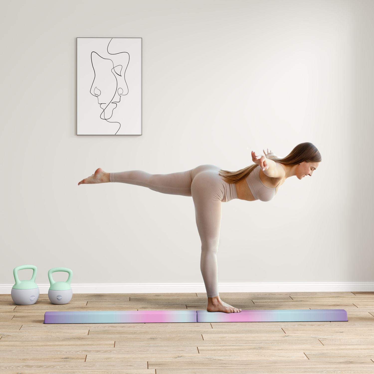 Soozier 7ft Folding Balance Beam, Gymnastics Beam with Anti Slip Bottom, Floor Gymnastics Equipment for Kids, Beginners and Professional Gymnasts