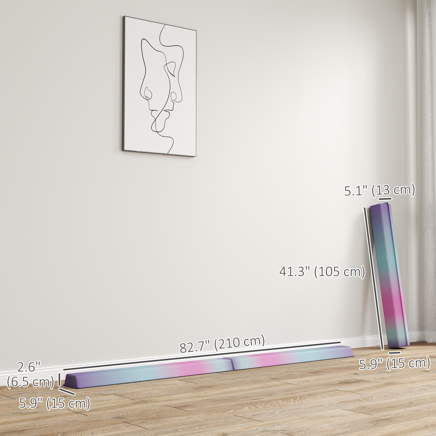 Soozier 7ft Folding Balance Beam, Gymnastics Beam with Anti Slip Bottom, Floor Gymnastics Equipment for Kids, Beginners and Professional Gymnasts