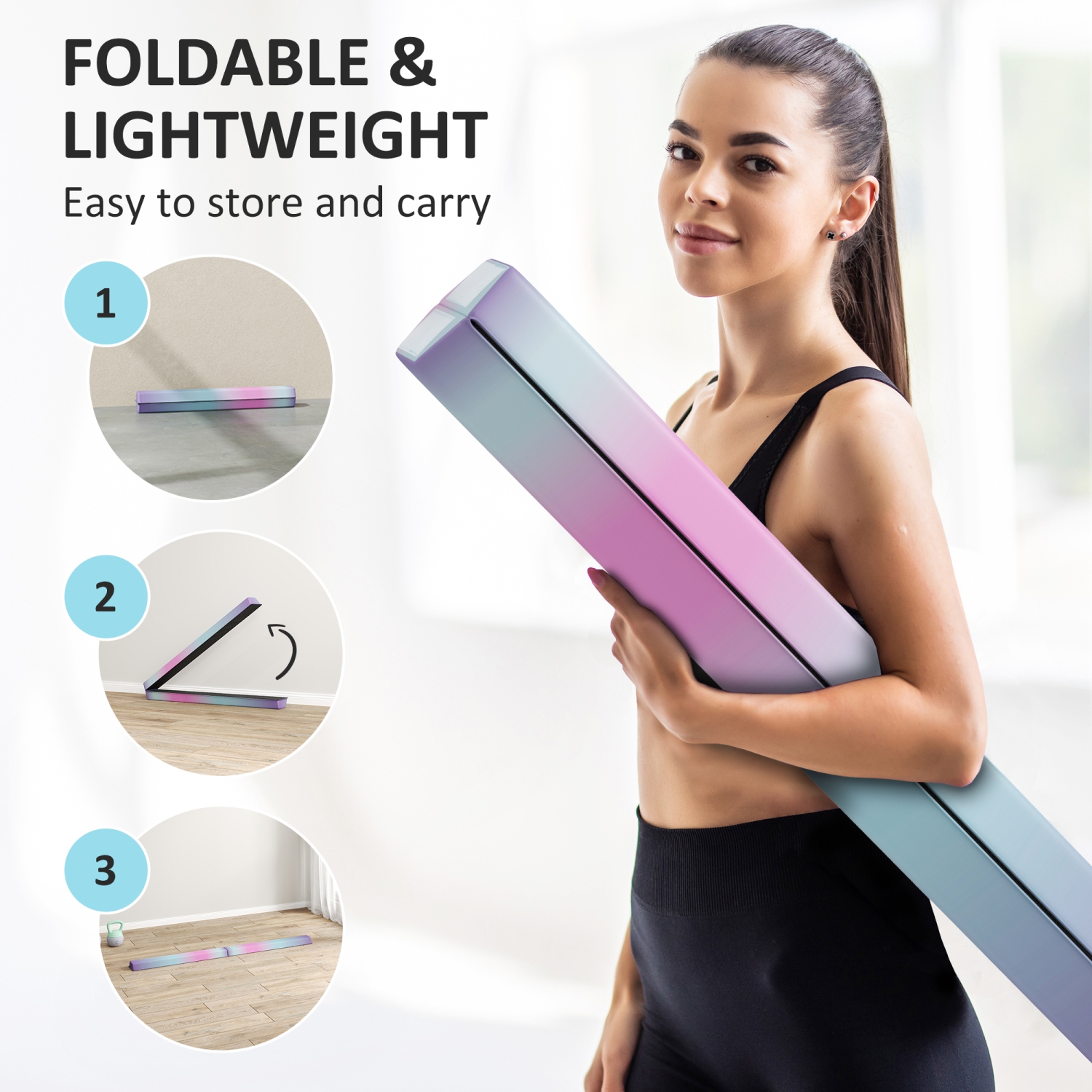 Soozier 7ft Folding Balance Beam, Gymnastics Beam with Anti Slip Bottom, Floor Gymnastics Equipment for Kids, Beginners and Professional Gymnasts