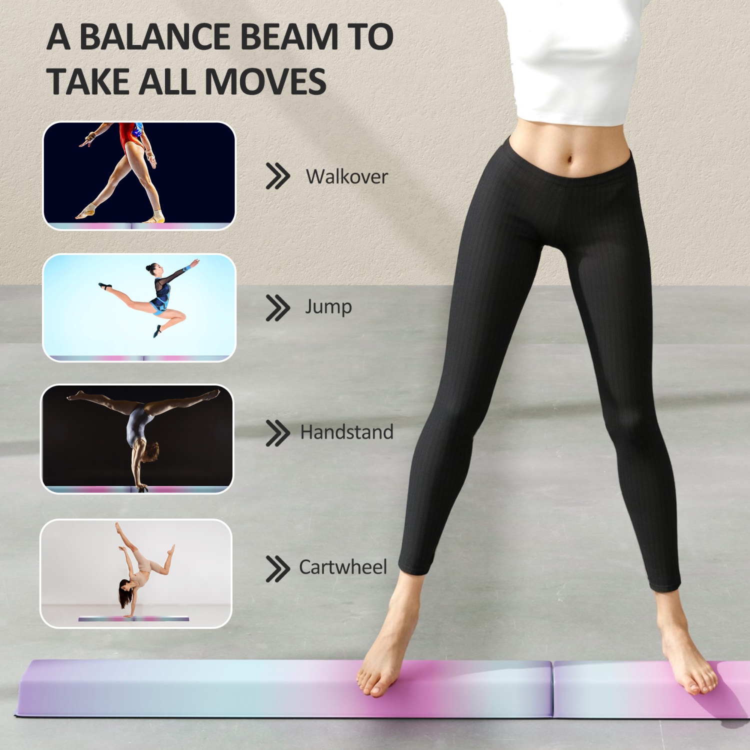 Soozier 7ft Folding Balance Beam, Gymnastics Beam with Anti Slip Bottom, Floor Gymnastics Equipment for Kids, Beginners and Professional Gymnasts