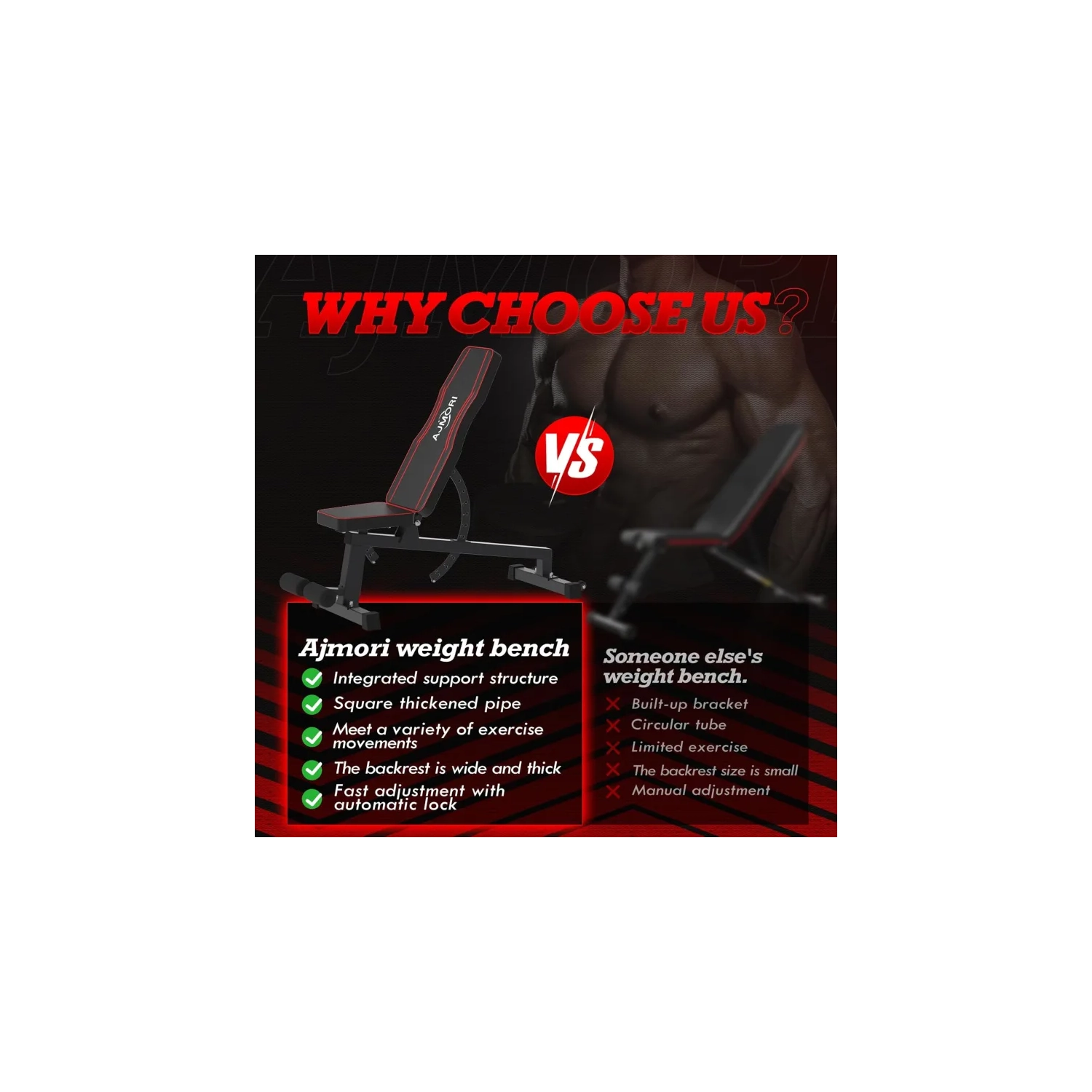 1200LB Weight Bench - Adjustable Workout Bench for Home Gym, Multi-Angle Strength Training