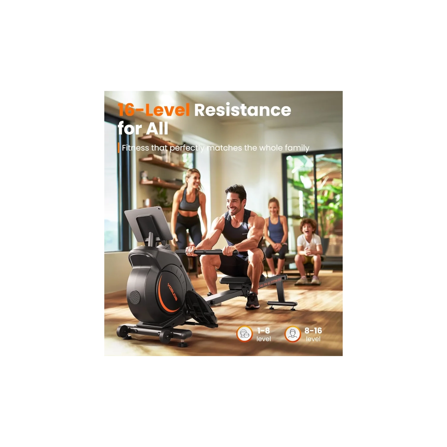 Rameur magnétique – Capacité de 350 lb, rameur à domicile avec moniteur ACL et support pour tablette