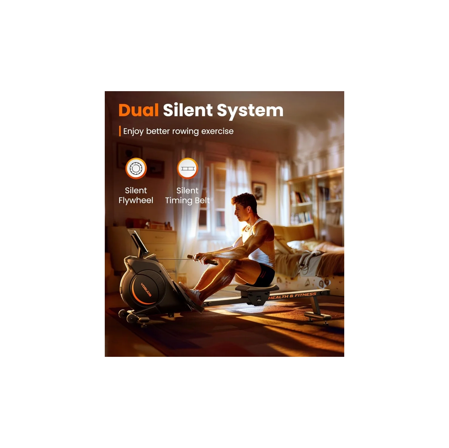 Rameur magnétique – Capacité de 350 lb, rameur à domicile avec moniteur ACL et support pour tablette