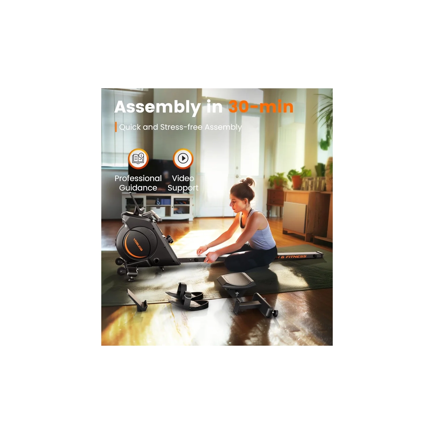 Rameur magnétique – Capacité de 350 lb, rameur à domicile avec moniteur ACL et support pour tablette