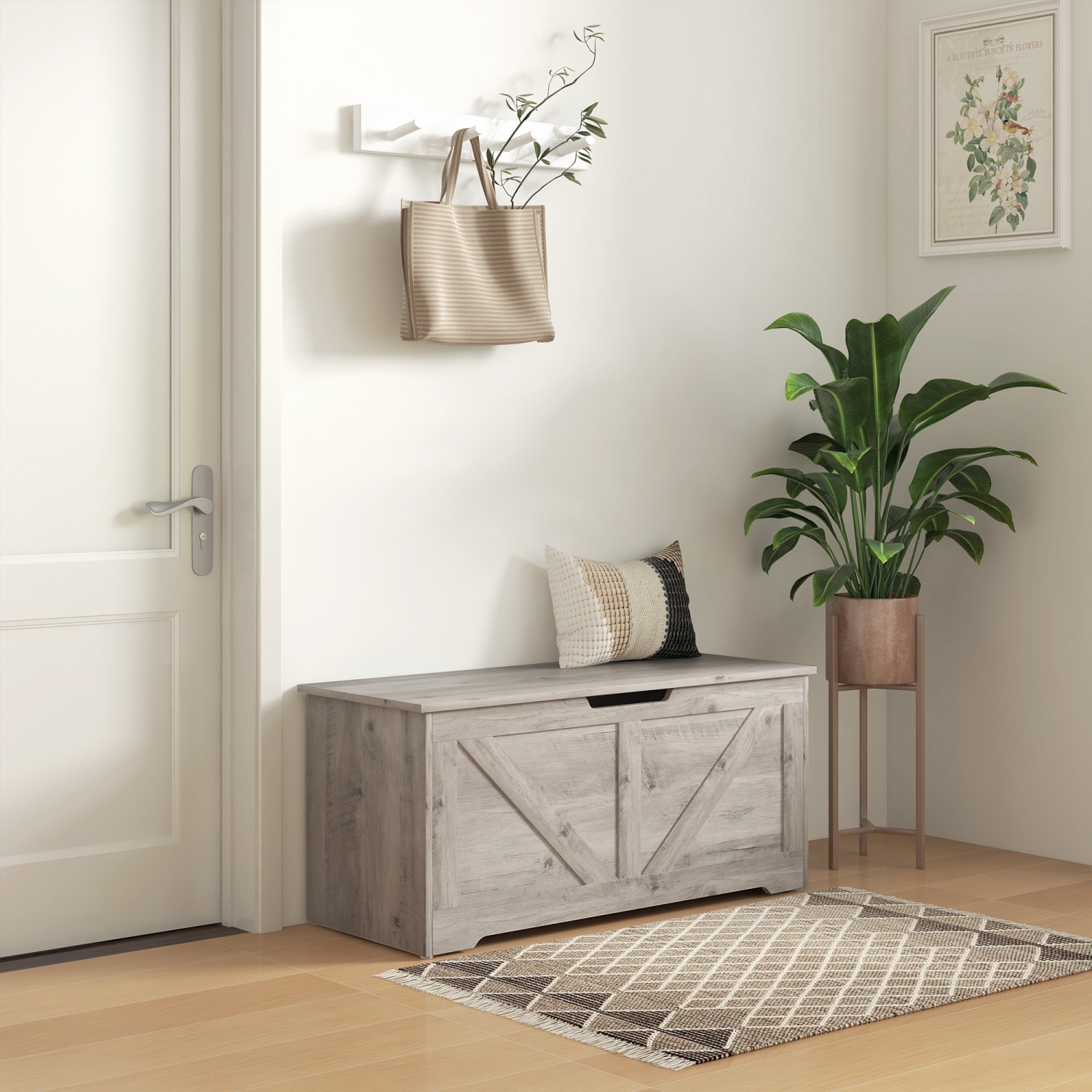 HOMCOM Storage Chest, Storage Bench with 2 Safety Hinges and U-shaped Cut-out Pull for Living Room, Entryway, 39.4" x 15.7" x 17.7", Supports 300