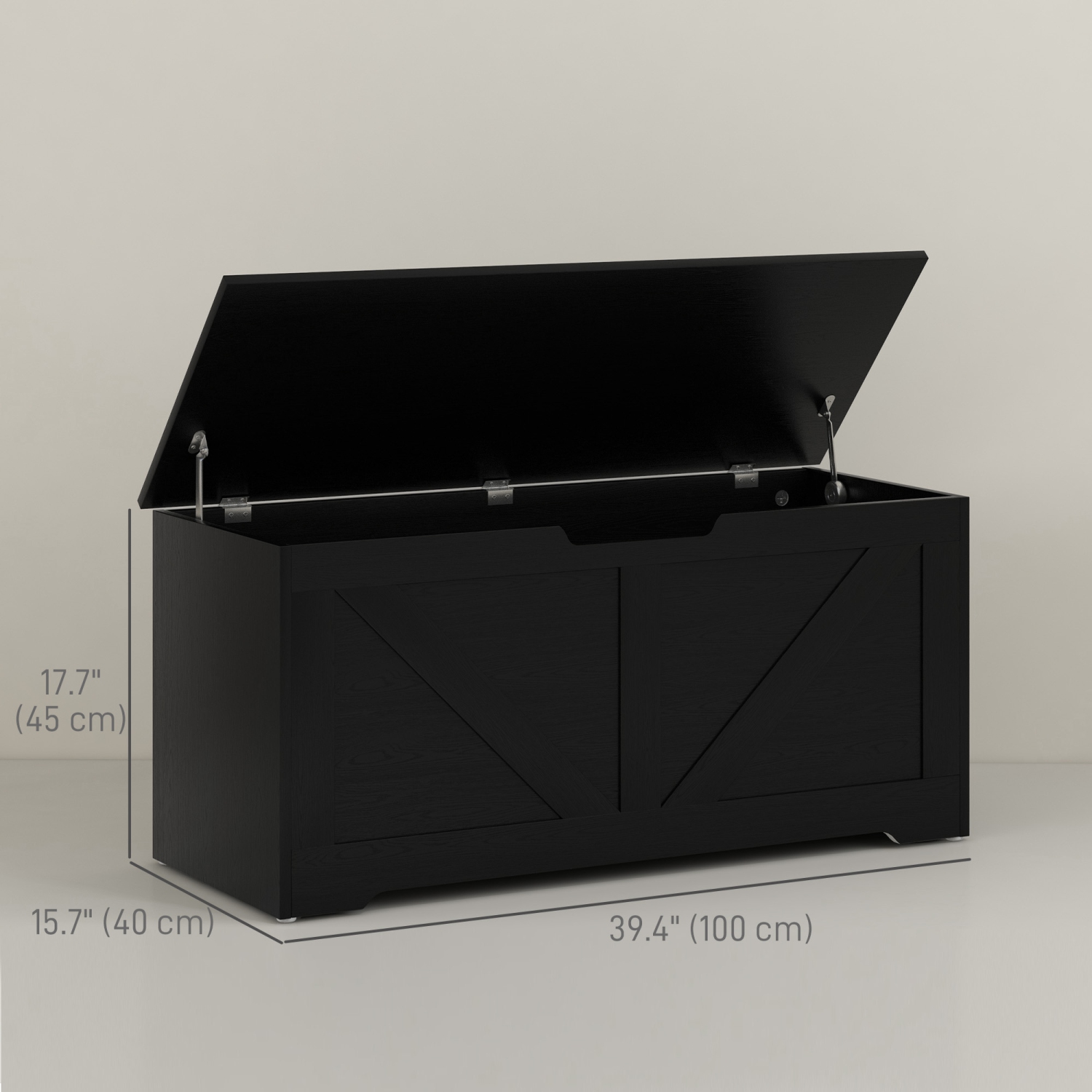 HOMCOM – Coffre de rangement, banc de rangement avec 2 charnières de sécurité et découpe en U pour le salon, l'entrée, 39,4&nbsp;po x 15,7&nbsp;po et