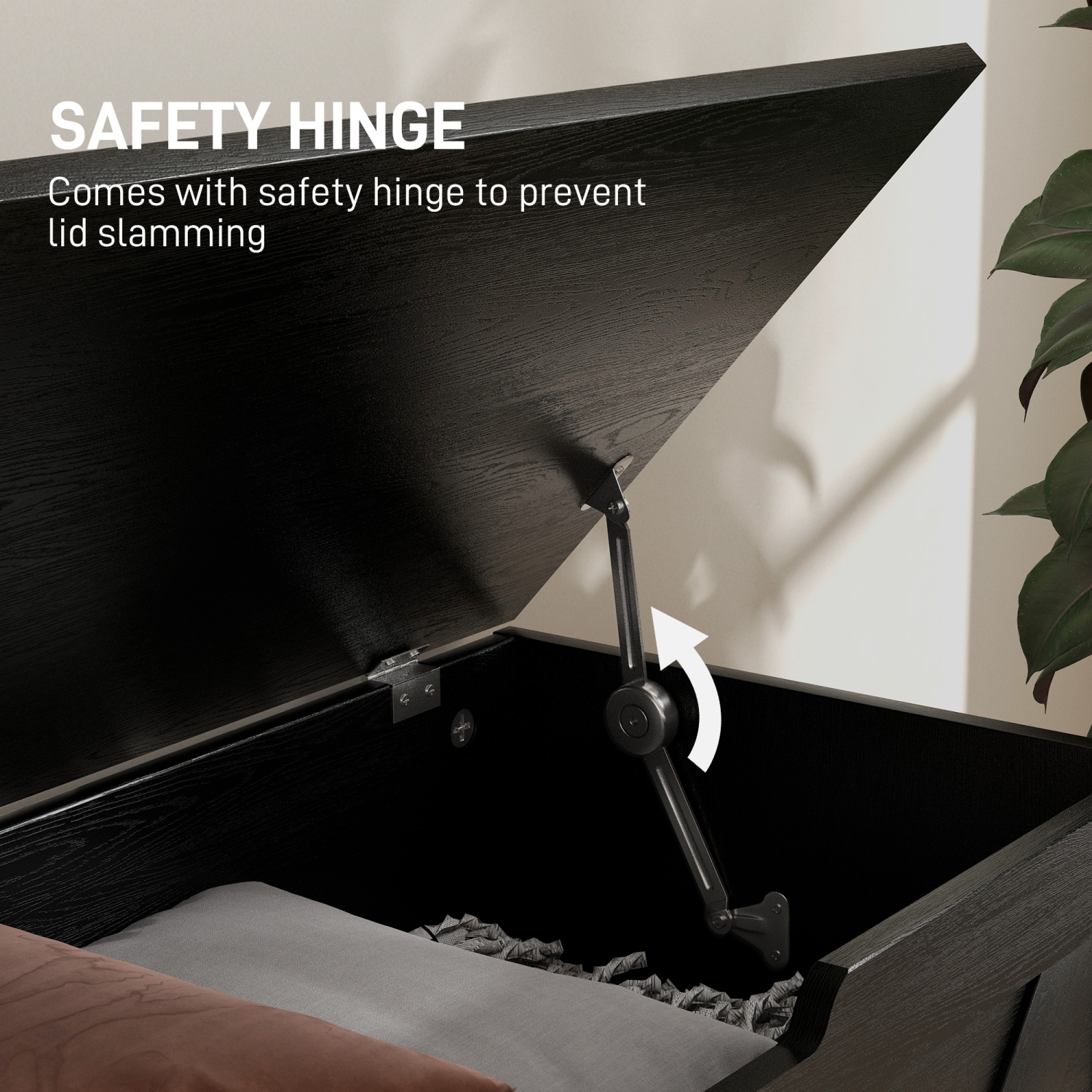 HOMCOM – Coffre de rangement, banc de rangement avec 2 charnières de sécurité et découpe en U pour le salon, l'entrée, 39,4&nbsp;po x 15,7&nbsp;po et