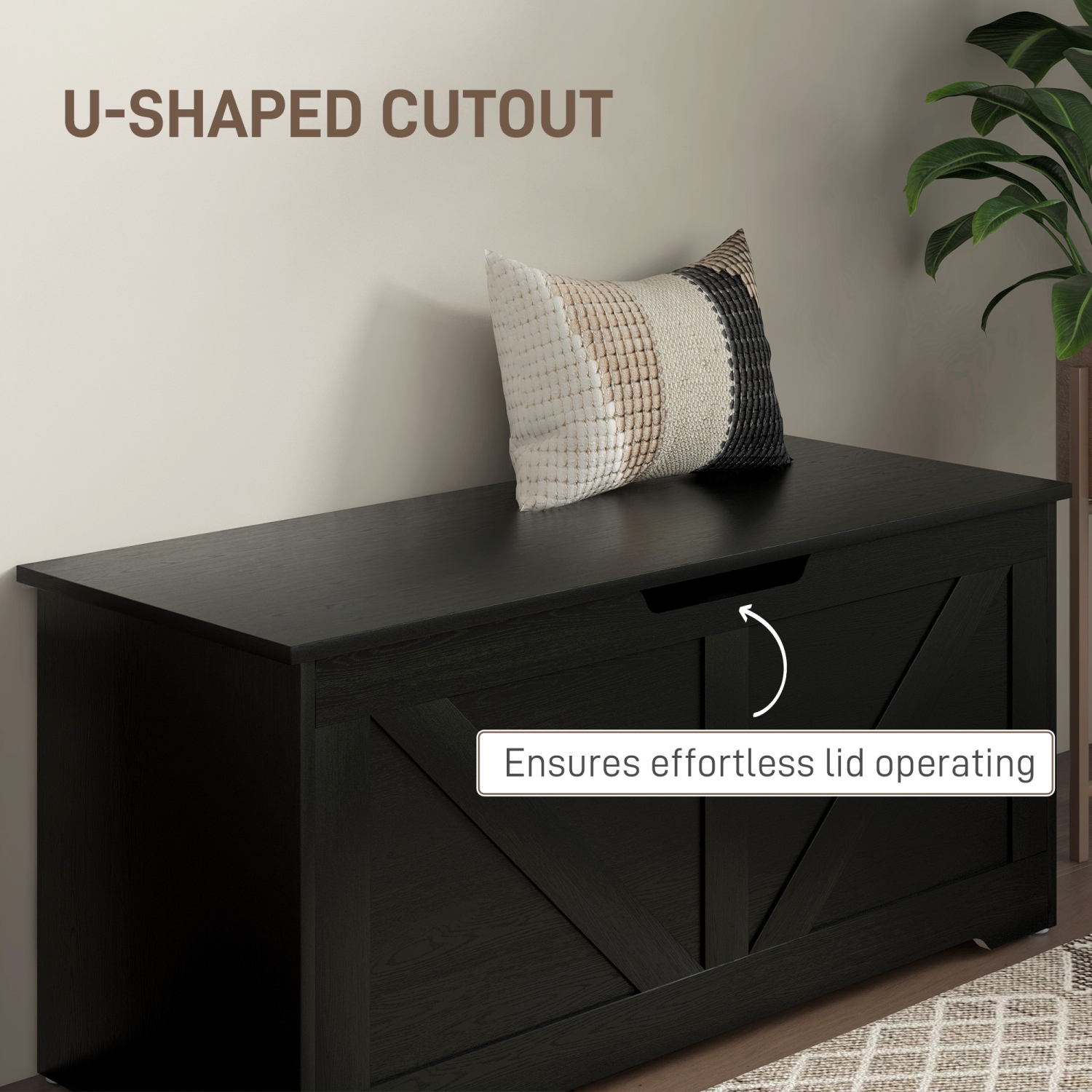 HOMCOM – Coffre de rangement, banc de rangement avec 2 charnières de sécurité et découpe en U pour le salon, l'entrée, 39,4&nbsp;po x 15,7&nbsp;po et