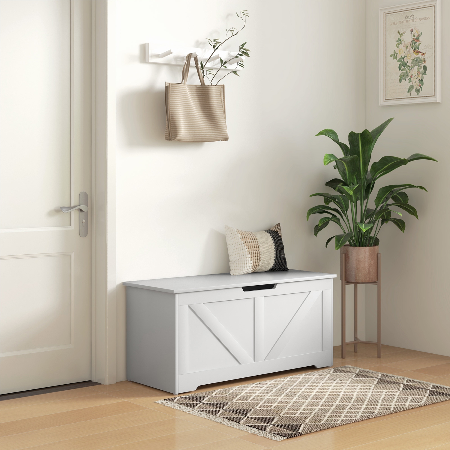 Hoocom – Coffre de rangement, banc de rangement avec 2 charnières de sécurité et découpe en U pour le salon, l'entrée, 39,4&nbsp;po x 15,7&nbsp;po et