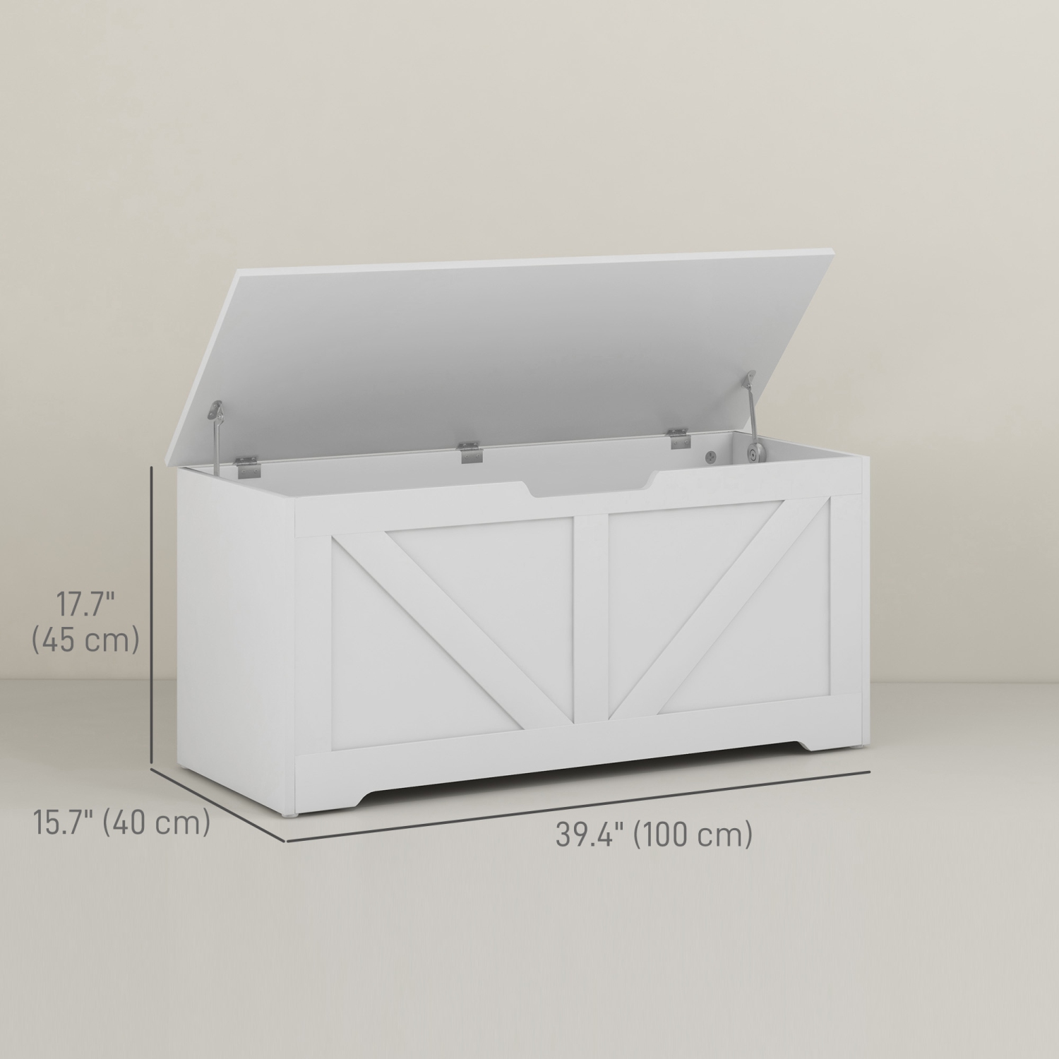 Hoocom – Coffre de rangement, banc de rangement avec 2 charnières de sécurité et découpe en U pour le salon, l'entrée, 39,4&nbsp;po x 15,7&nbsp;po et